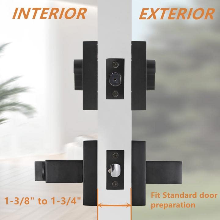 Probrico Heavy Duty Square Entry Levers & Double Cylinder Deadbolts Combo Pack - 5 Pack Keyed Alike Flat Black Door Locksets for Office, Bedroom & Front Door Security - Perfect for Home, Business & Commercial Property Protection