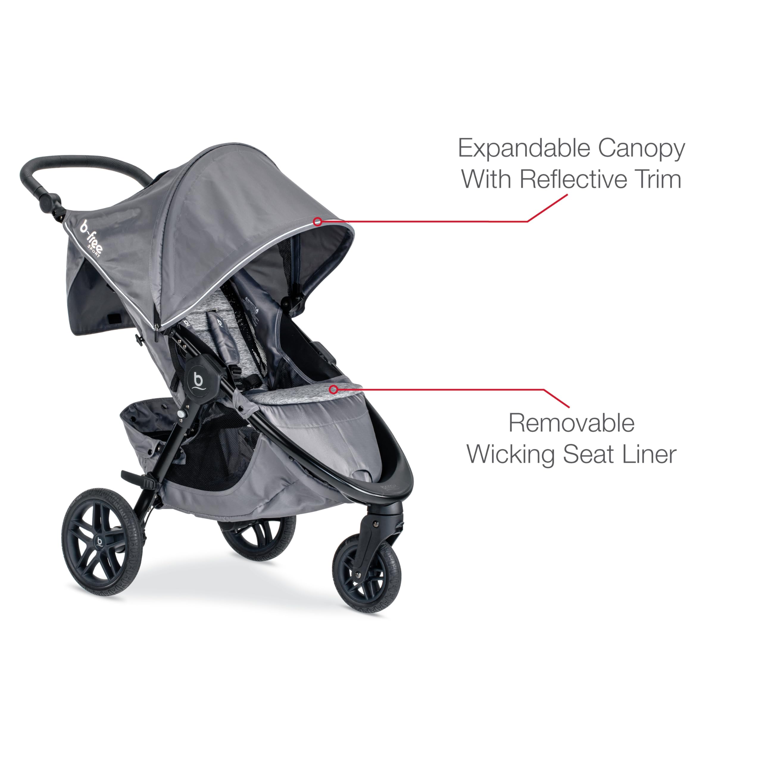 Britax B-Free Sport Stroller - Lightweight Compact Baby Stroller with All-Terrain Wheels, Adjustable Canopy & Reclining Seat for Newborns to Toddlers | Perfect for Jogging, Travel & Everyday Use