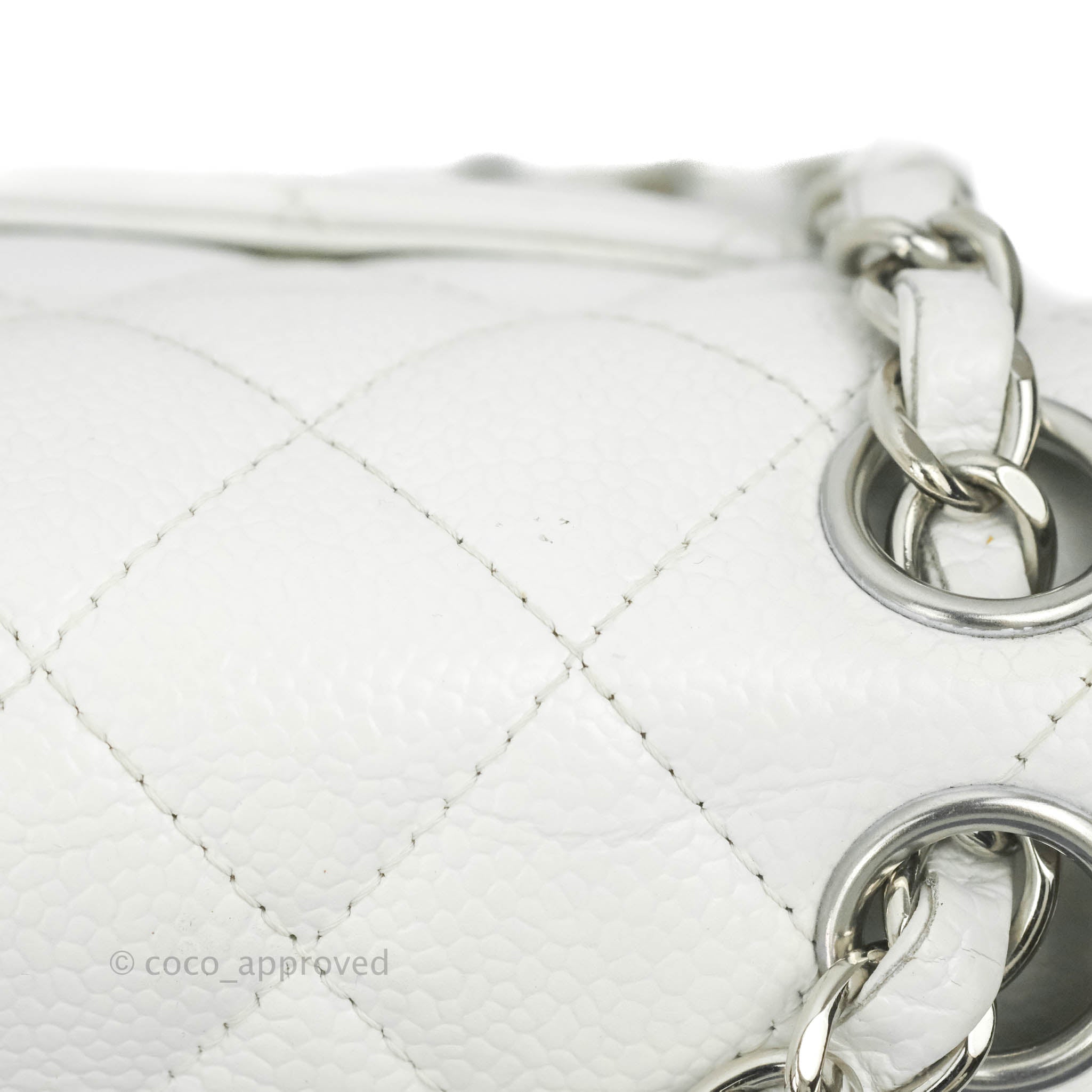Chanel Classic M/L Medium Double Flap Bag in White Caviar Leather with Silver Hardware - Perfect for Luxury Fashion, Evening Events & Designer Handbag Collection