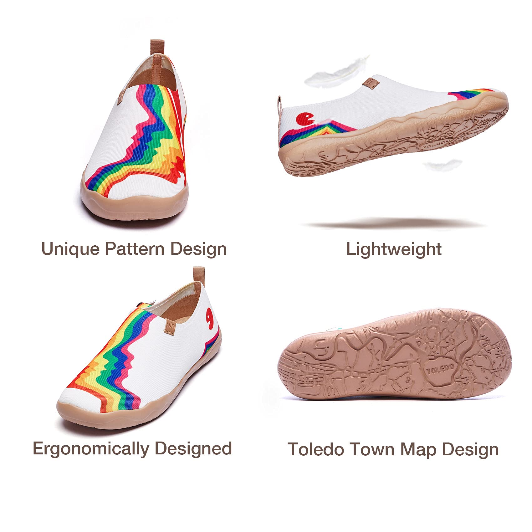 UIN Men's Pride Walking Shoes - Slip On Knitted Loafers, Lightweight Comfort Sneakers with Artistic Rainbow Love Design - Size 12 | Perfect for Travel, Casual Wear & LGBTQ+ Pride Events