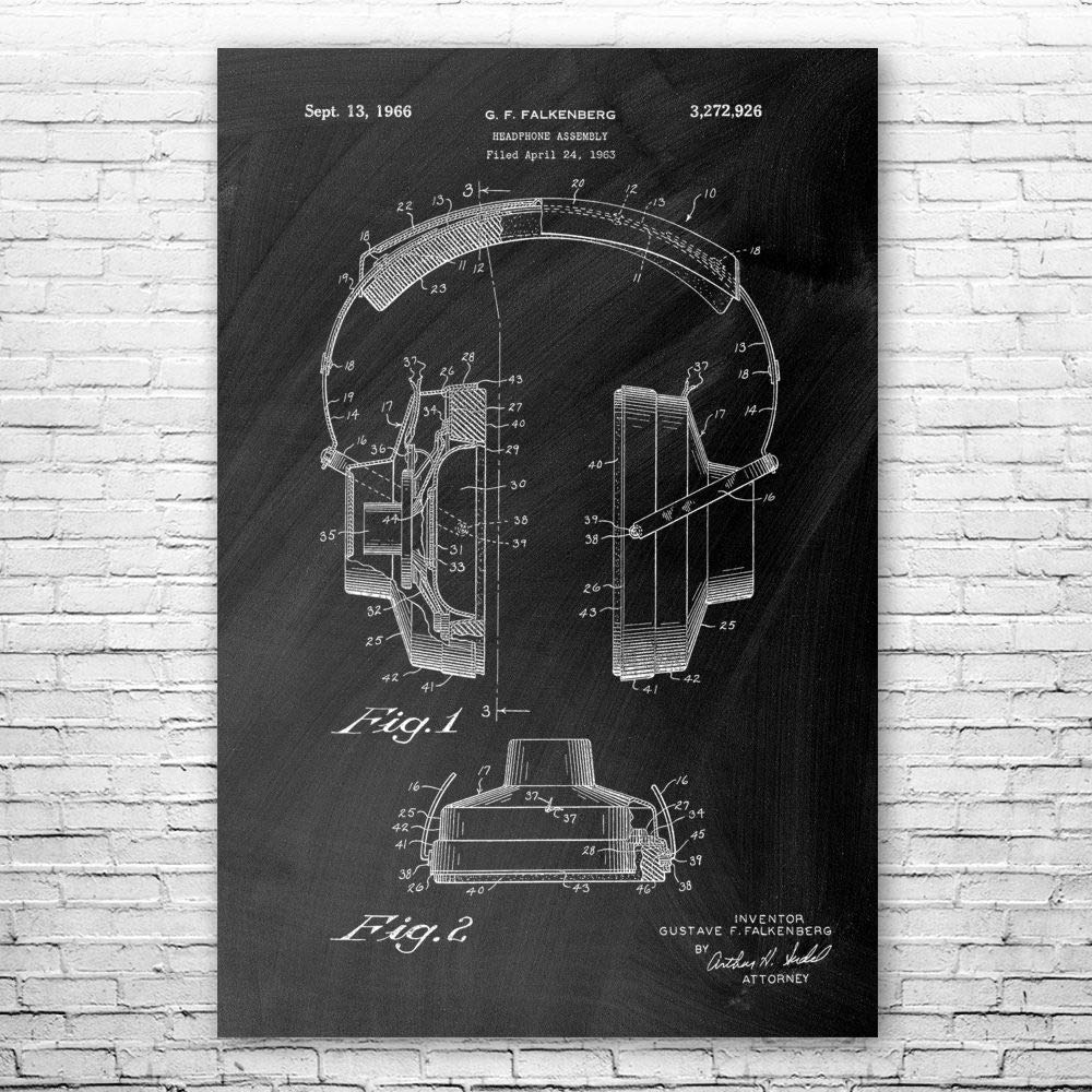 Premium Headphones Poster Print - DJ & Audiophile Gift, Recording Studio Art Decor for Music Lovers - 11x17 Inch Black Chalkboard Wall Art - Perfect for Home Studios, Music Rooms & Office Decor