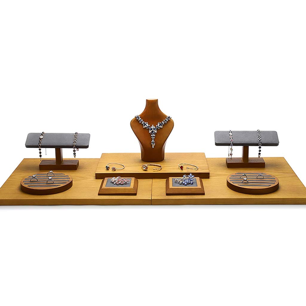 Wooden Jewelry Organizer Stand - Hanging Display Rack for Rings, Bracelets, Necklaces - Countertop Jewelry Storage Box & Decorative Tray for Bedroom, Bathroom, or Store Window Display