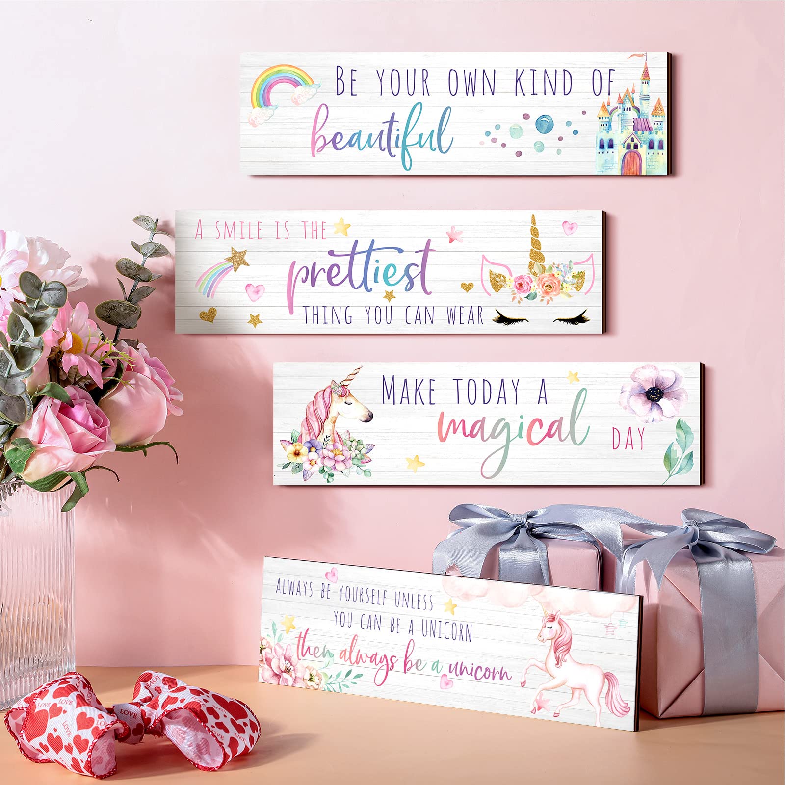 Yulejo Unicorn Rainbow Wall Art for Girls Room - Motivational Inspirational Bedroom Decor, Kids Nursery Decoration - Perfect for Birthday Gifts & Girls Bedroom Makeover