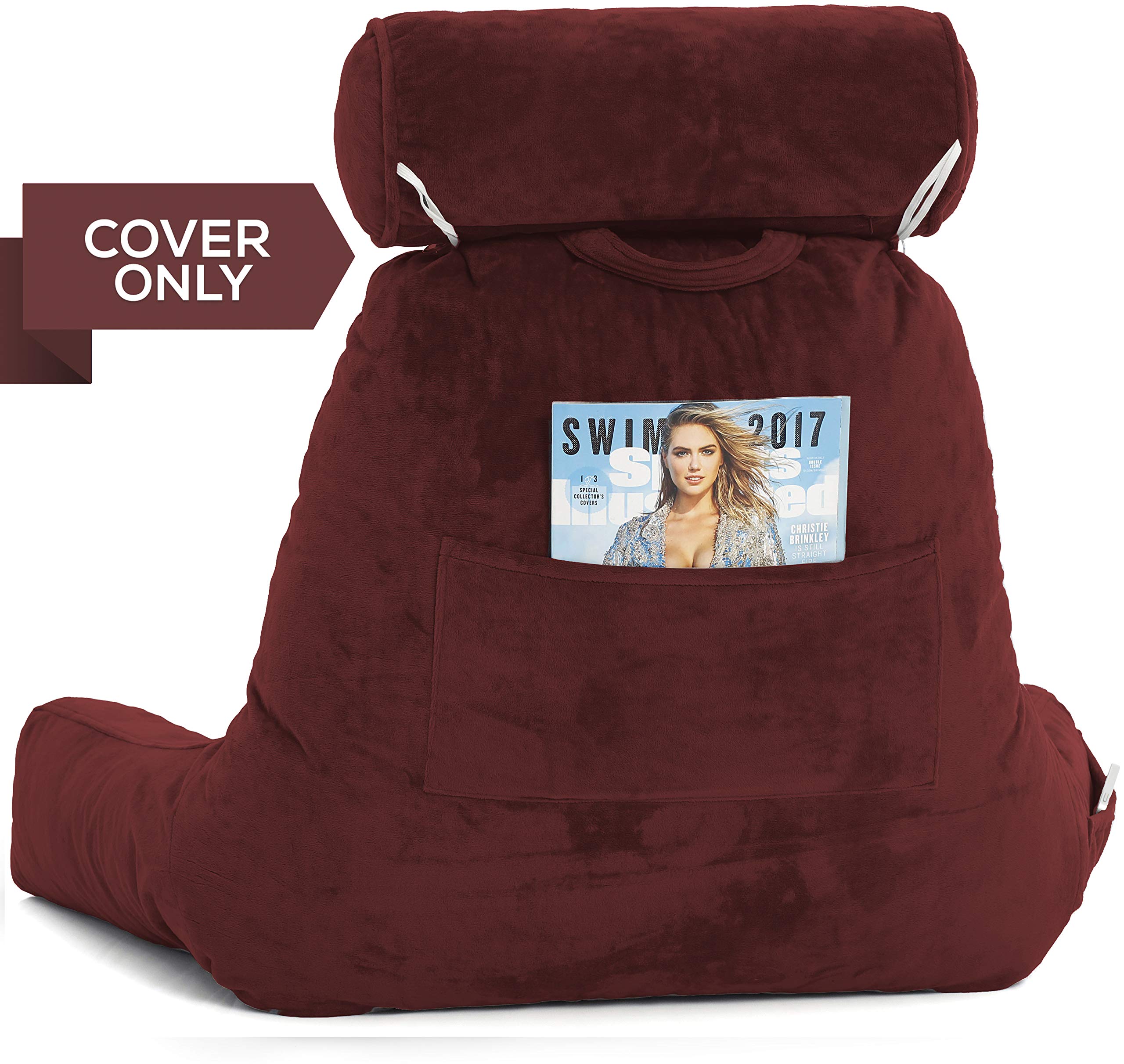 XXL Husband Pillow Cover - Soft Microfiber Bed Rest Pillow Case with Arms & Pockets for Reading (Maroon) - Perfect for Cozy Reading, Watching TV, and Relaxing in Bed