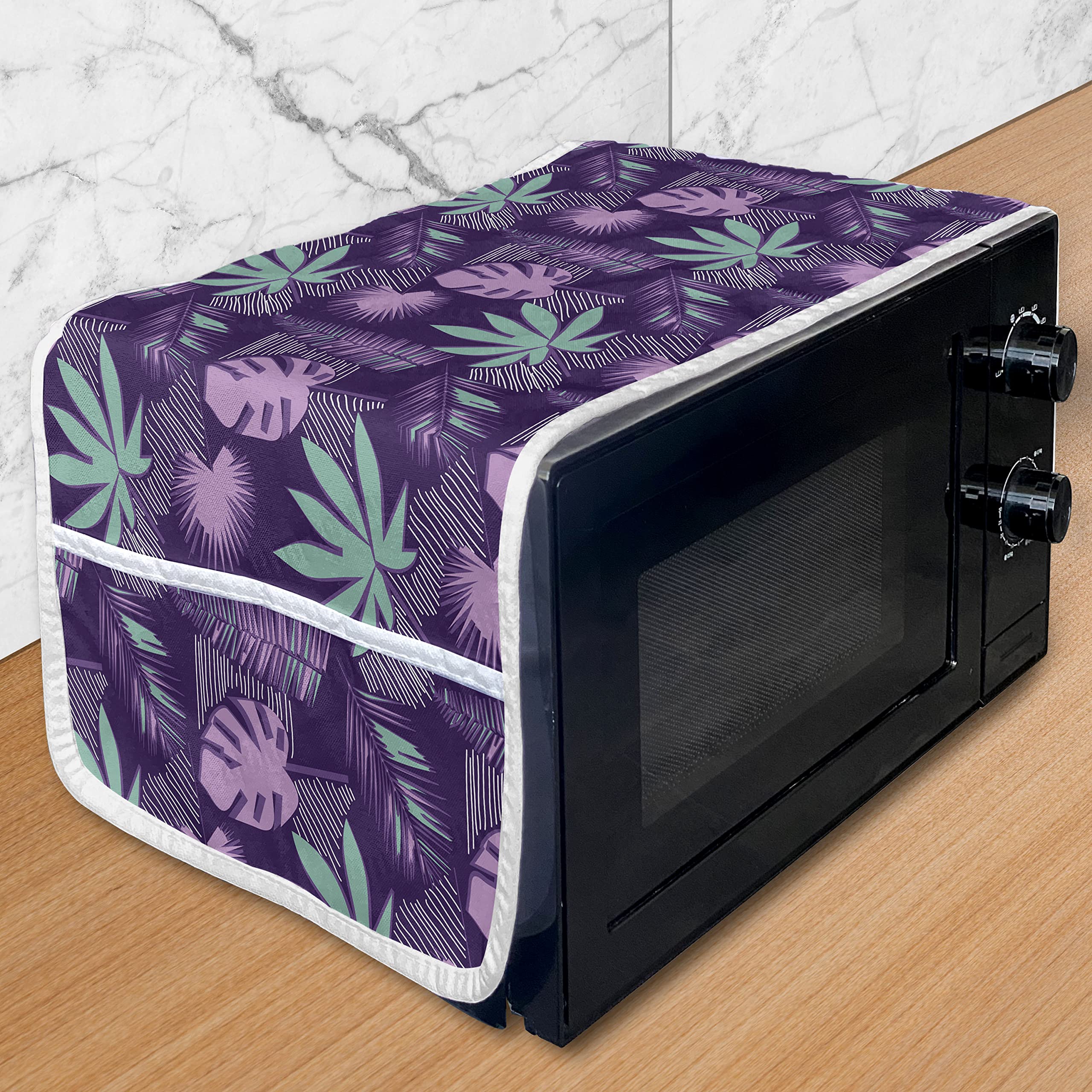 Ambesonne Tropical Microwave Cover - Waterproof Kitchen Organizer with Pockets, Exotic Jungle Leaf Design (Monstera, Palm, Banana Tree) - 36x12 Inches, Purple & Seafoam - Perfect for Beach House, Tropical Themed Kitchen & Outdoor Entertaining