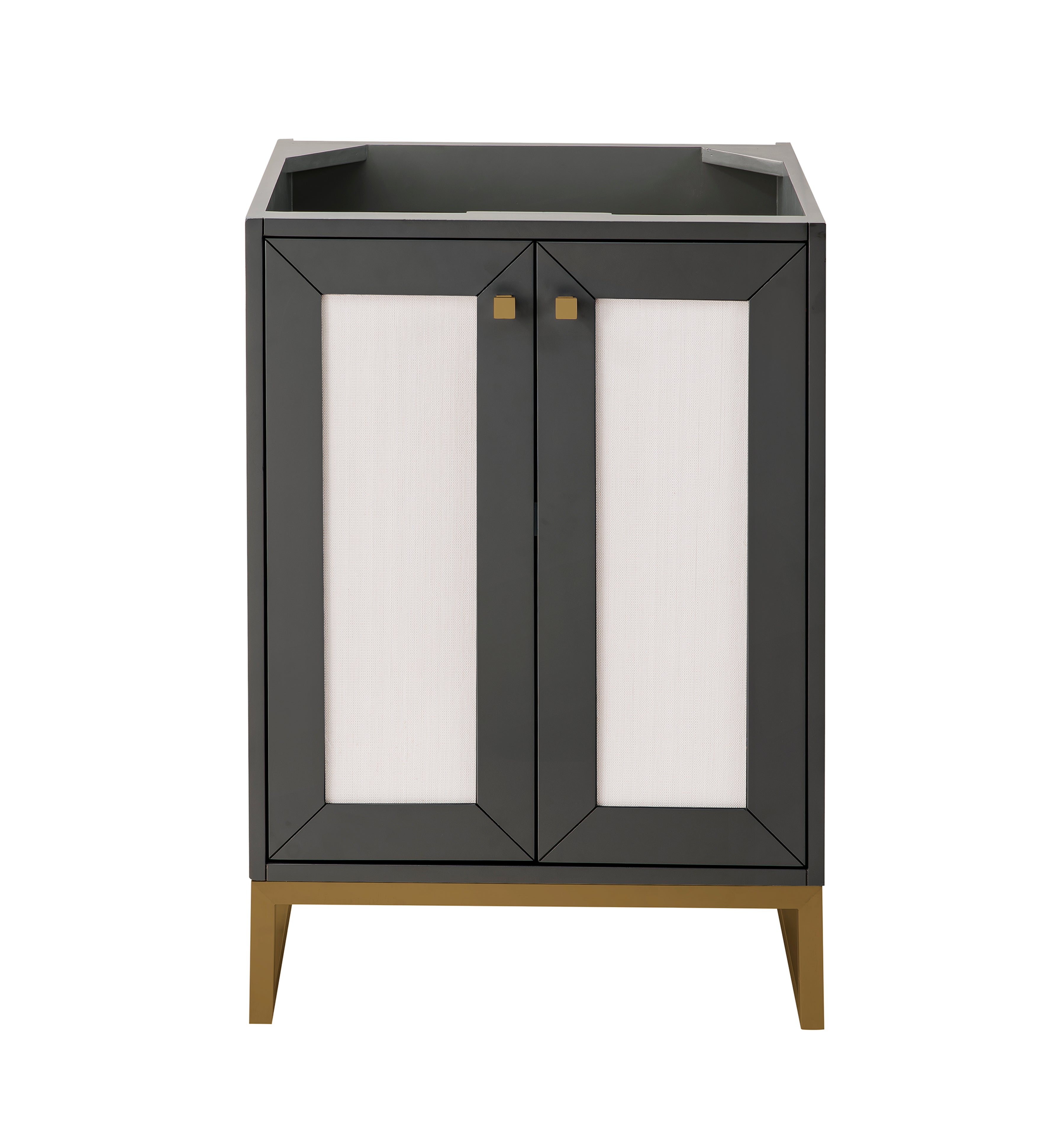 Chianti 24 Inch Single Vanity Cabinet with Soft Close Doors - Mineral Grey Finish & Radiant Gold Hardware | Perfect for Modern Bathroom Renovation & Small Space Solutions