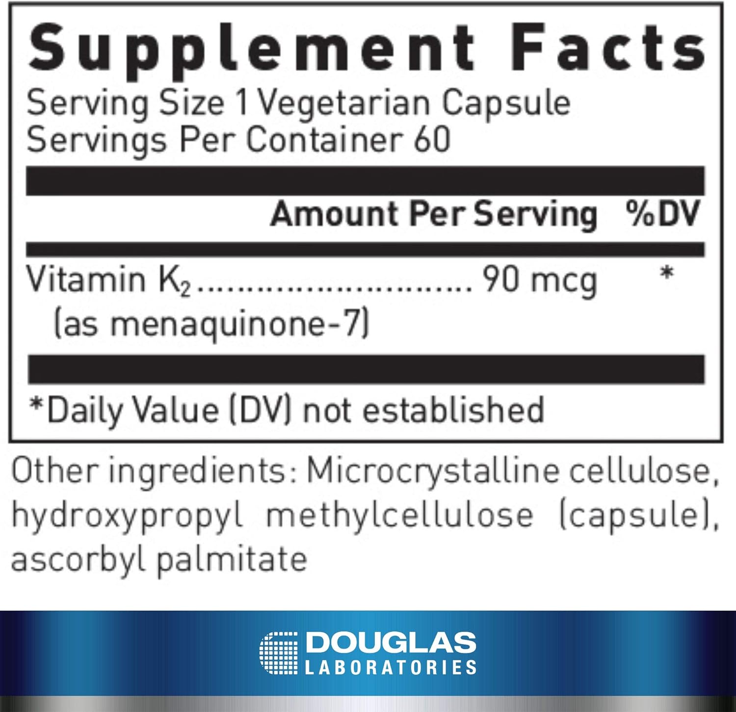 Douglas Labs Vitamin K2 Supplement - 100 mcg MK-7 for Bone & Heart Health - Supports Calcium Absorption - Vegan & Non-GMO - Ideal for Adults & Seniors - Daily Wellness Support