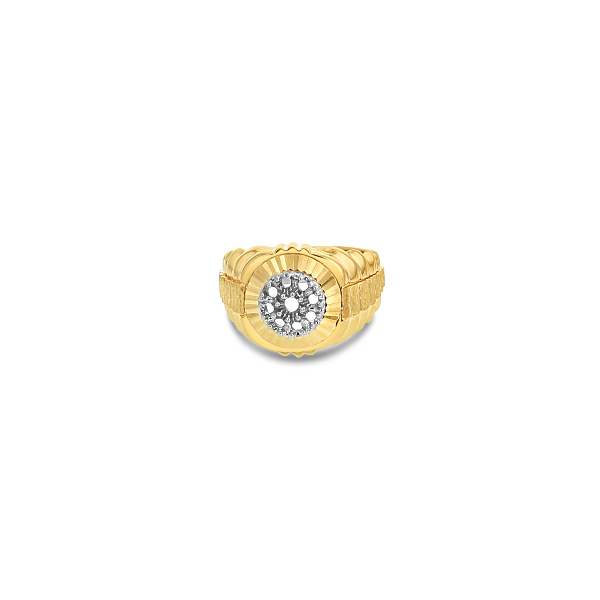Luxury Diamond Rolex Presidential Style Ring with Fluted Bezel - 18K Gold Plated Men's Jewelry for Weddings, Parties & Special Occasions