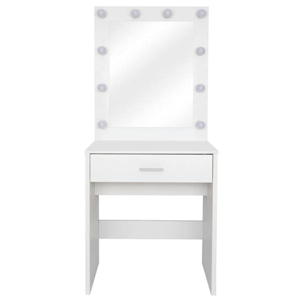 White Single Drawer Dresser with LED Light Cannon & Full-Length Mirror - Modern Bedroom Vanity Dresser for Makeup, Jewelry Storage & Bedroom Organization