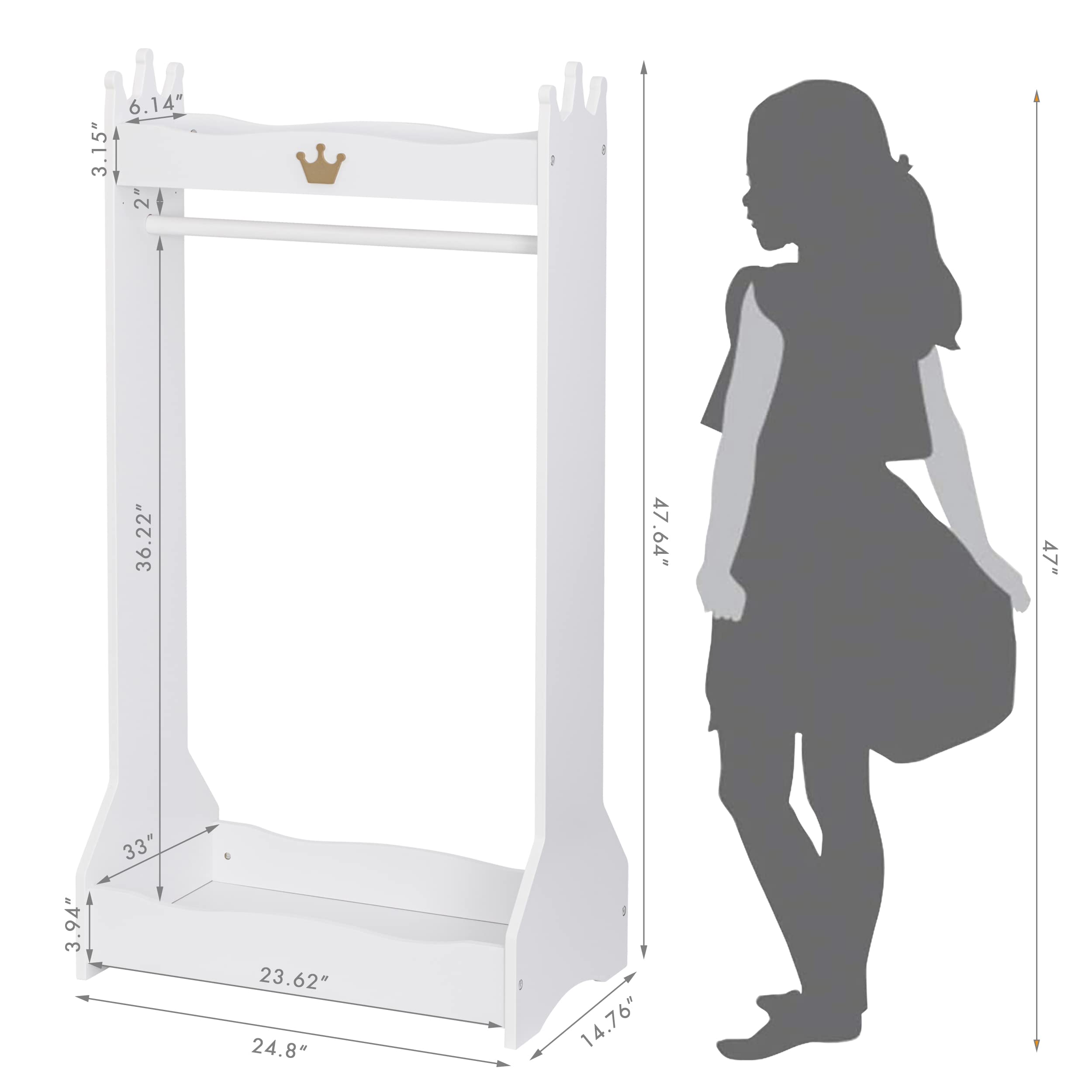 UTEX Kids Dress Up Storage Organizer - Hanging Armoire Closet with Rack for Toddler Costumes (Age 3+) - White | Perfect for Bedroom, Playroom & Daycare Organization