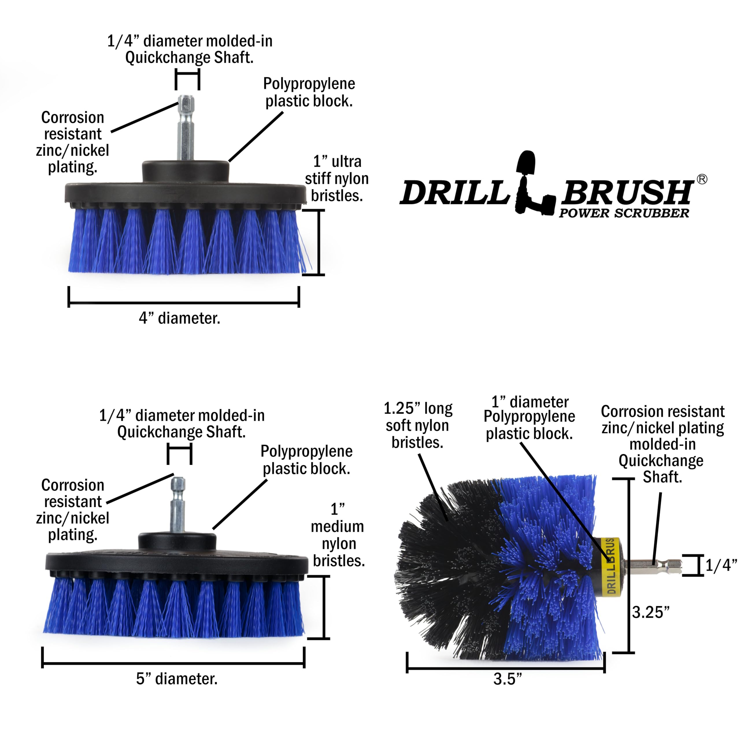 5-Piece Spin Brush Pool Cleaning Kit - Drill Brush for Pools, Hot Tubs, Spas & Pond Liners - Deck Brush & Carpet Cleaner Accessories - Perfect for Pool Maintenance & Surface Cleaning