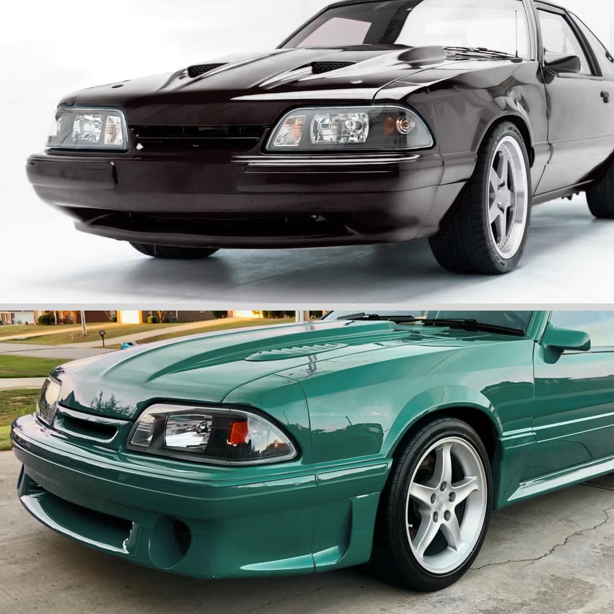 Ford Mustang 1987-1993 Replacement Headlights - Black Euro 1-Piece Style Lamps | Perfect for Restoration & Night Driving