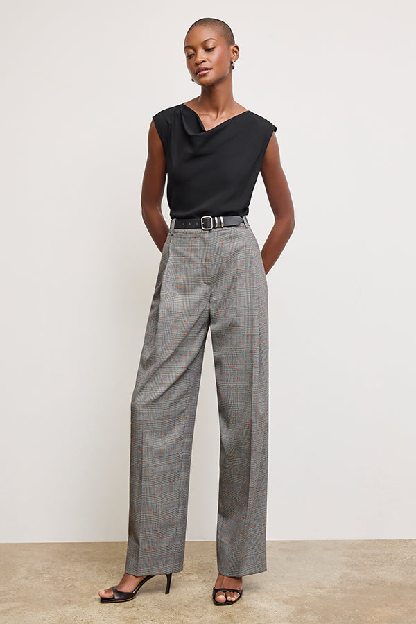 Rina Sculptural Pants - Sharkskin Mixed Check High Waist Trousers for Women | Perfect for Office, Casual Wear & Night Out