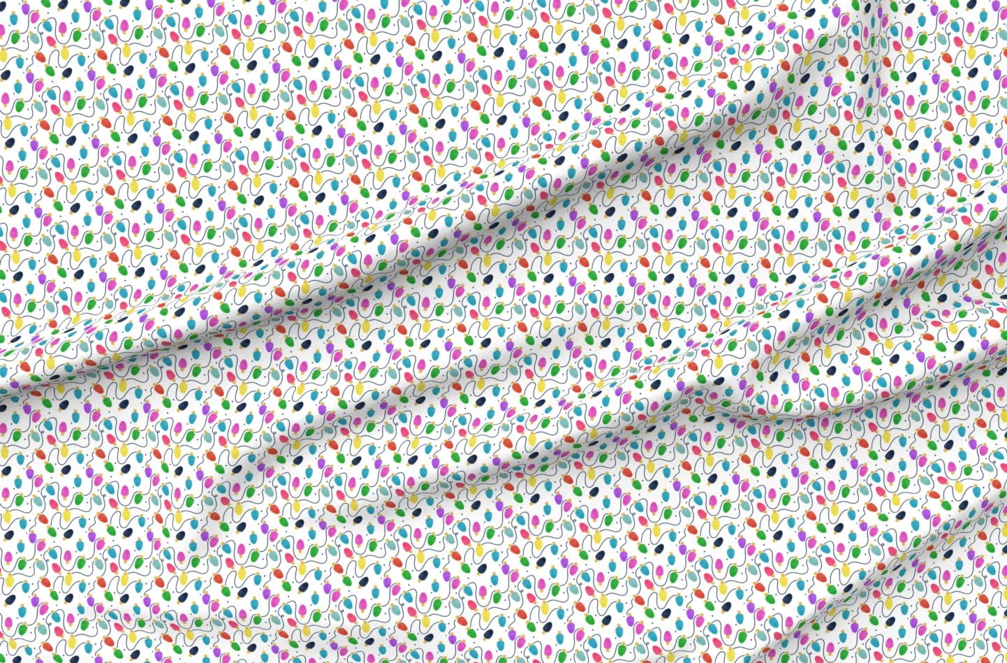 Small Christmas Lights String Light Winter Seasonal Printed Satin Fabric by The Yard - Perfect for Sewing Lining, Apparel, Fashion Blankets & Holiday Decor | Festive Home Decor & DIY Craft Projects