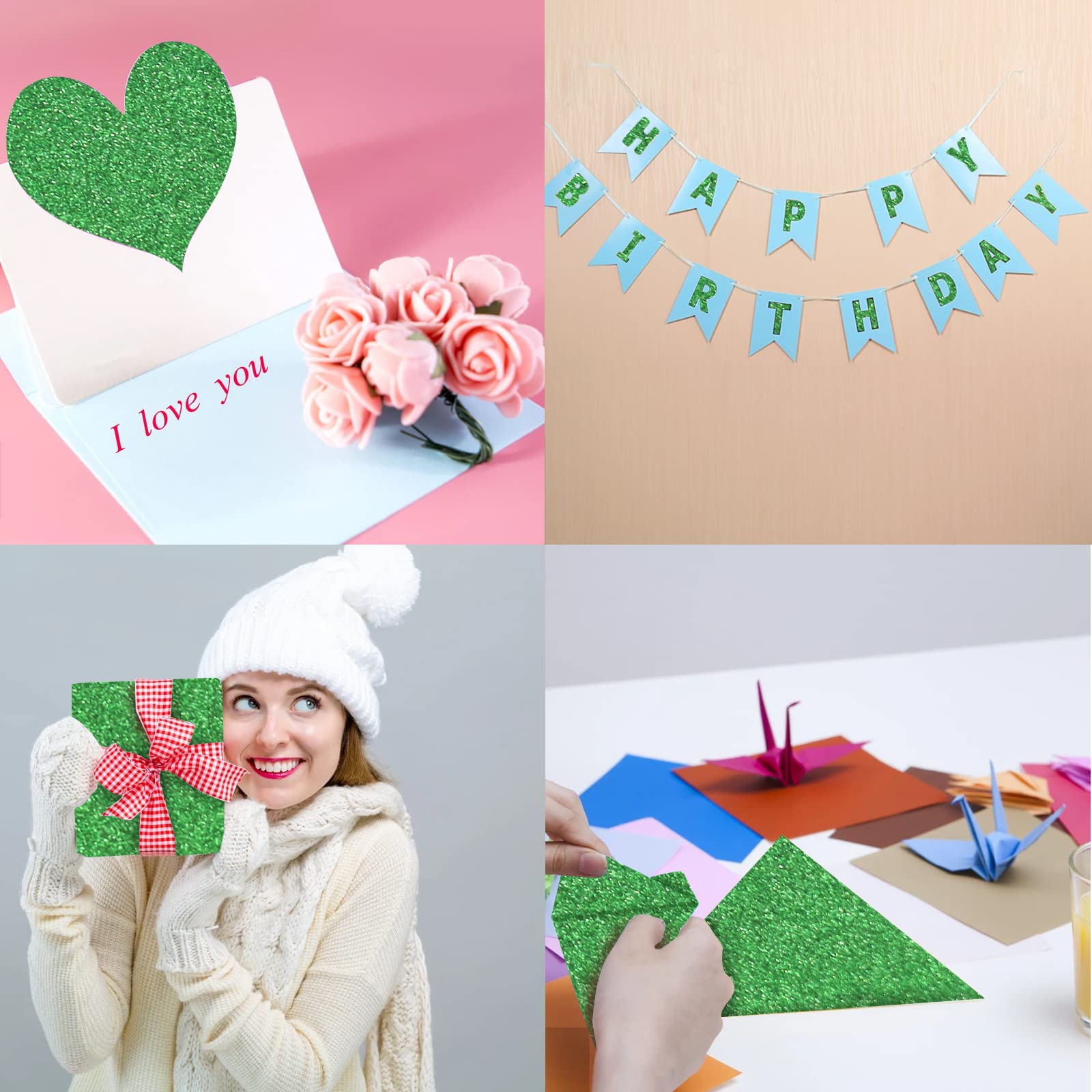 Glitter Cardstock Paper A4 Size - 20 Sheets Shimmer Sparkly Craft Paper for DIY, Scrapbooking, Party Decorations - Perfect for Birthday, Graduation & Holiday Decor (Green)