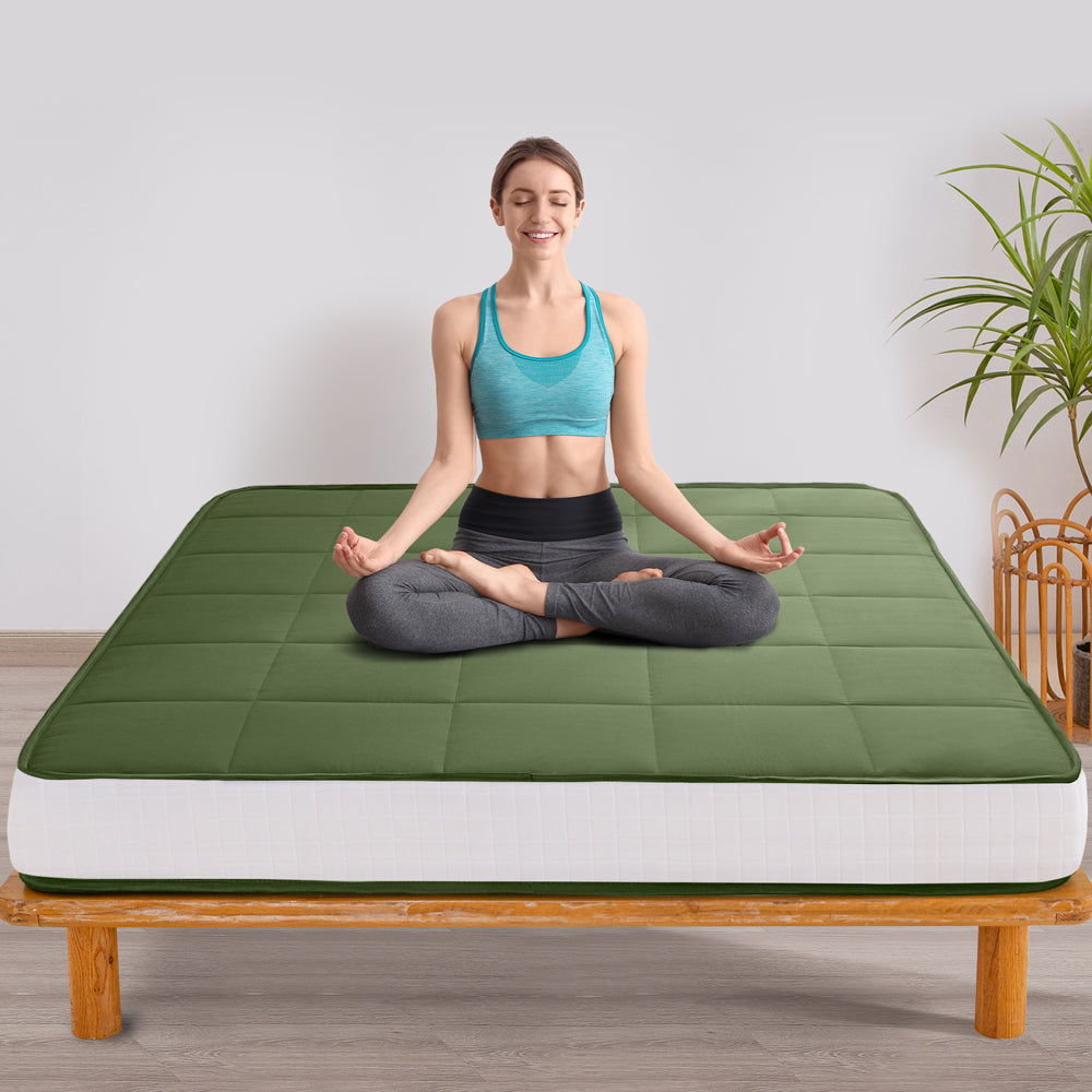 MAXYOYO 8 Inch Futon Mattress - Super Thick Square Quilting Japanese Floor Bed - Green - Perfect for Small Spaces, Guest Rooms & Minimalist Home Decor