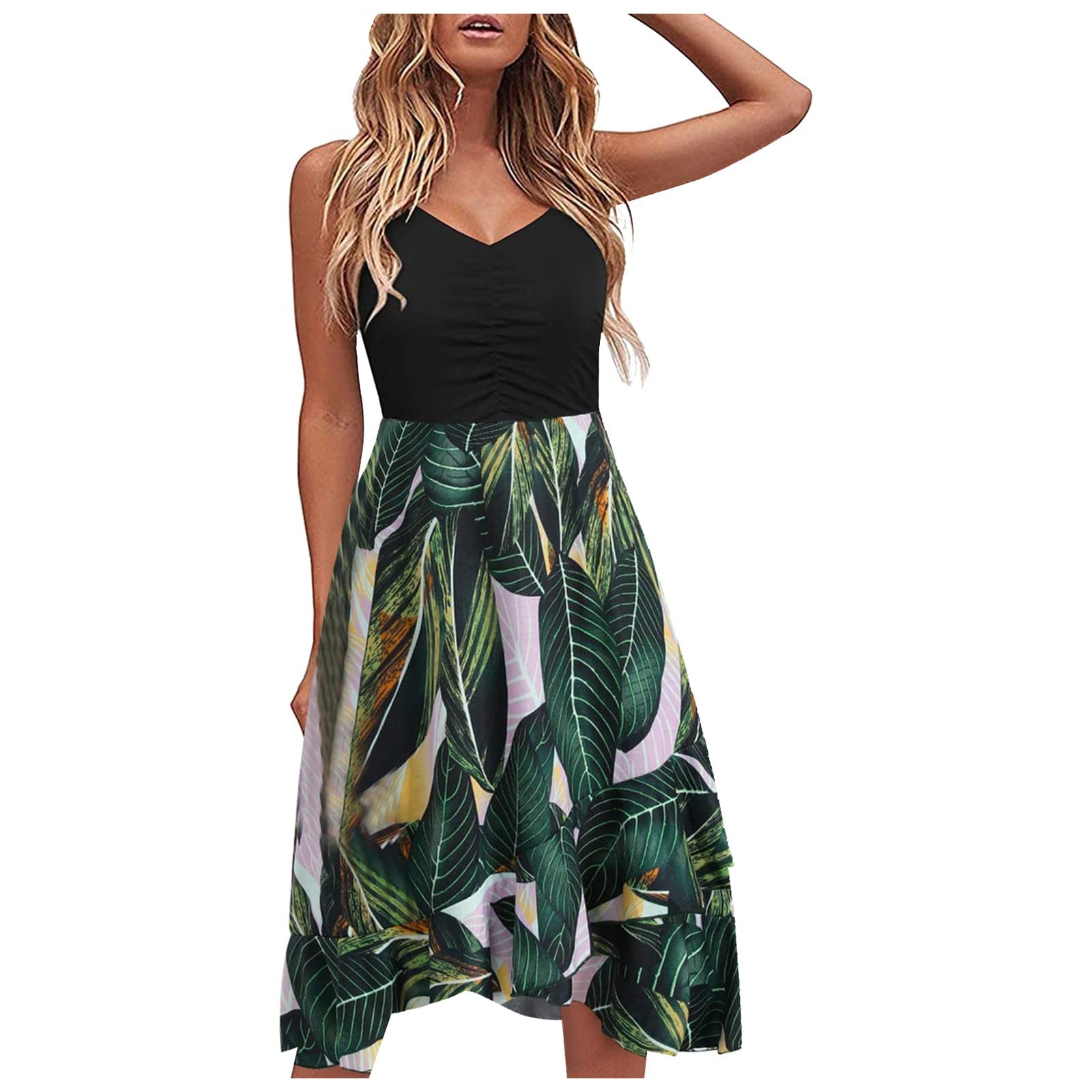 Women's Summer Dresses Fashion Halter Patchwork Print Irregular Sheath Boho Dress Plus Size - Flowy Beach Cover Up & Casual Sundress for Vacation