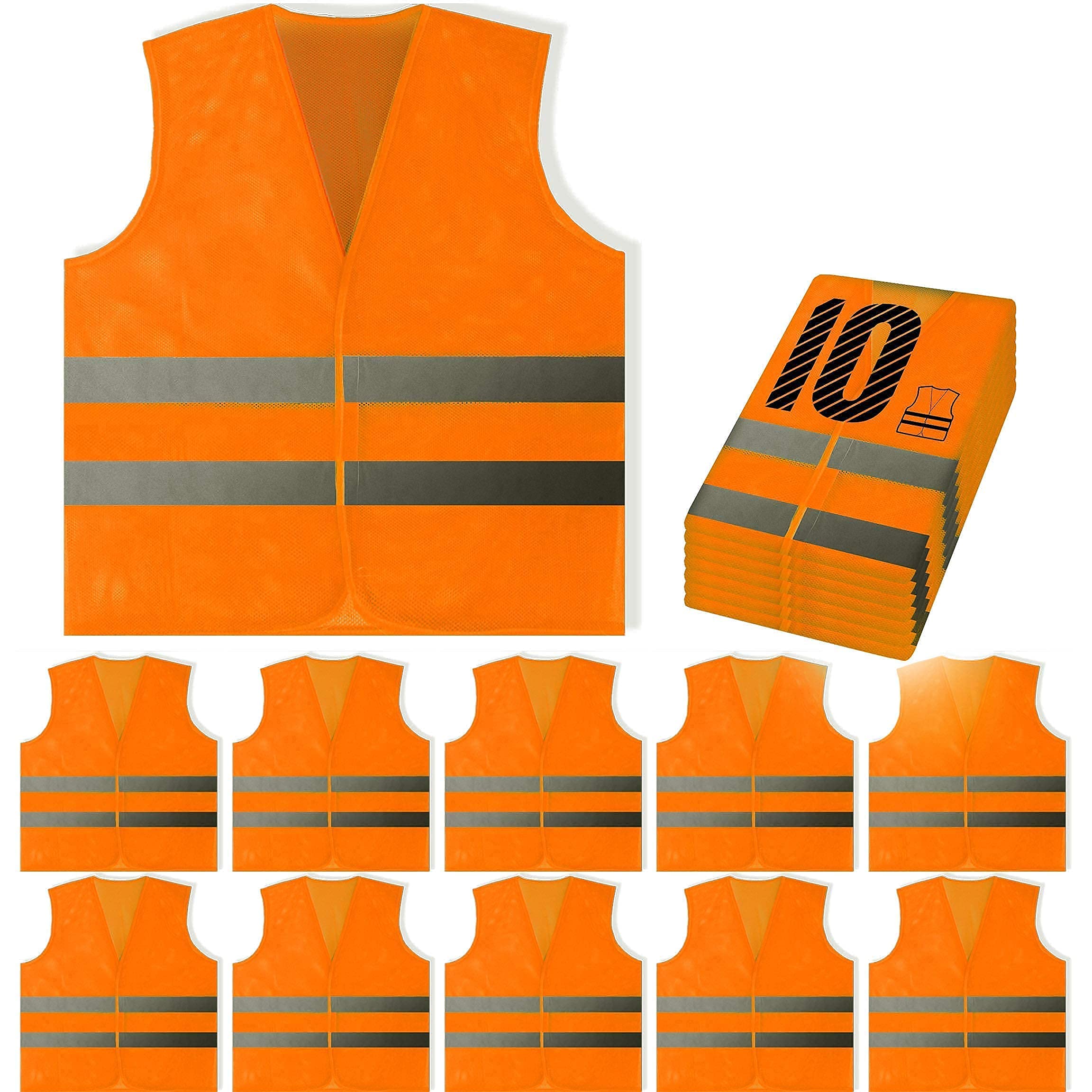 40-Piece Safety Vest Variety Pack - 10 Yellow Mesh, 10 Orange Mesh, 10 Yellow Pocket Knitted, 10 Orange Pocket Knitted Vests for Construction, Road Work & Emergency Crews