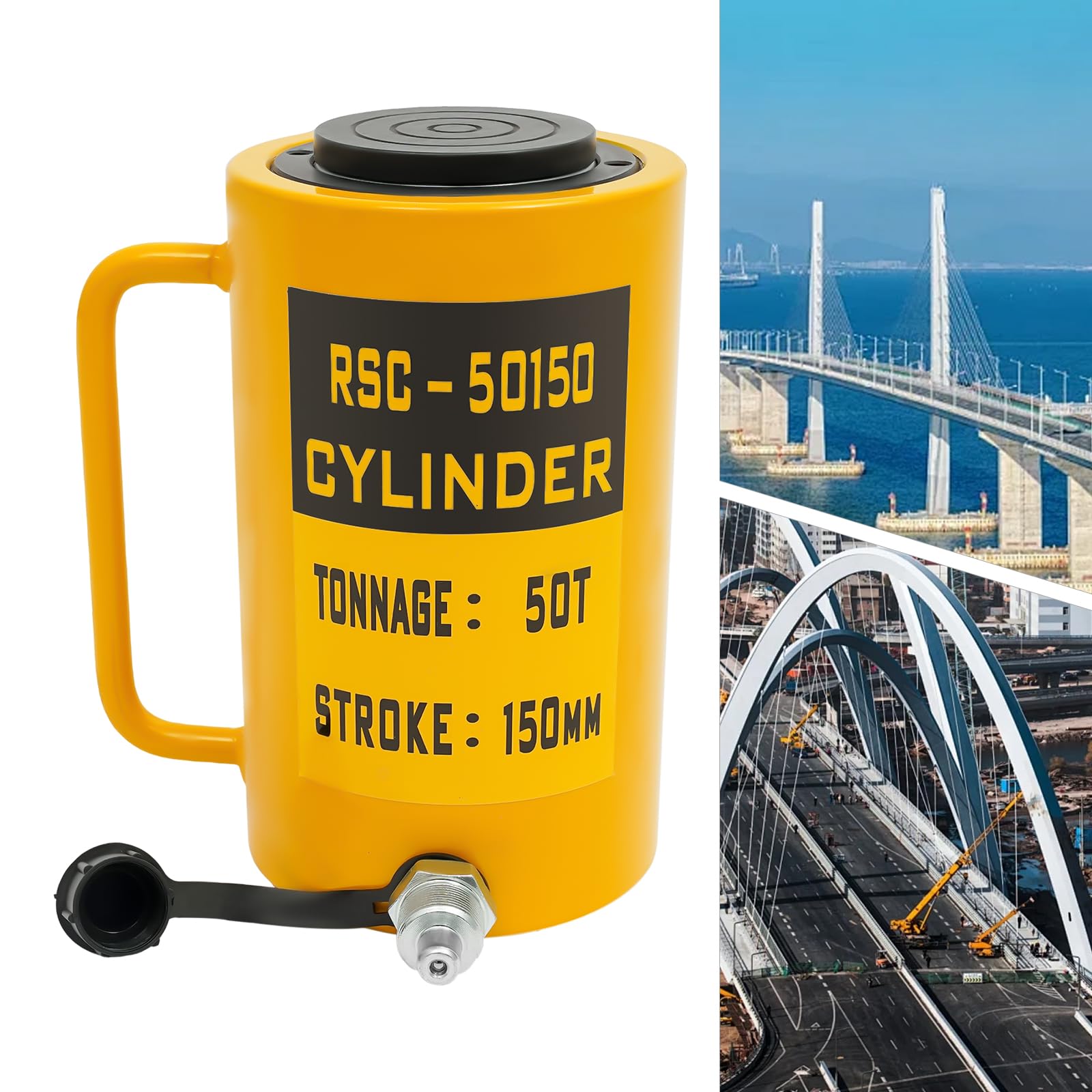 50T Hydraulic Cylinder Jack 6 Inch - Heavy Duty 6 Stroke Hydraulic Lifting Ram for Trucks & Tractors - Single Acting Hydraulic Cylinder for Bending, Straightening, Pulling - Ideal for Auto Repair, Farm Equipment Maintenance & Industrial Applications