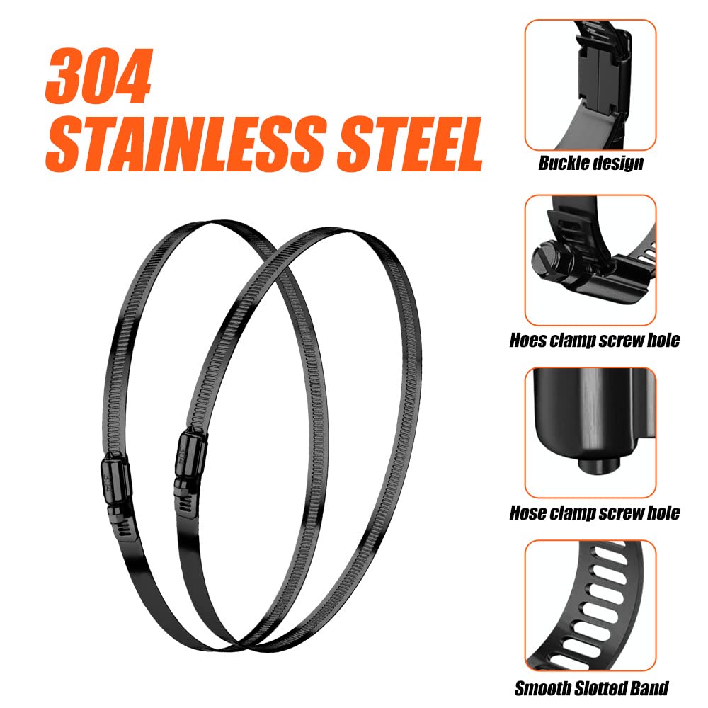 15pcs Black 304 Stainless Steel Hose Clamps (40-63mm) for Radiator & Fuel Lines