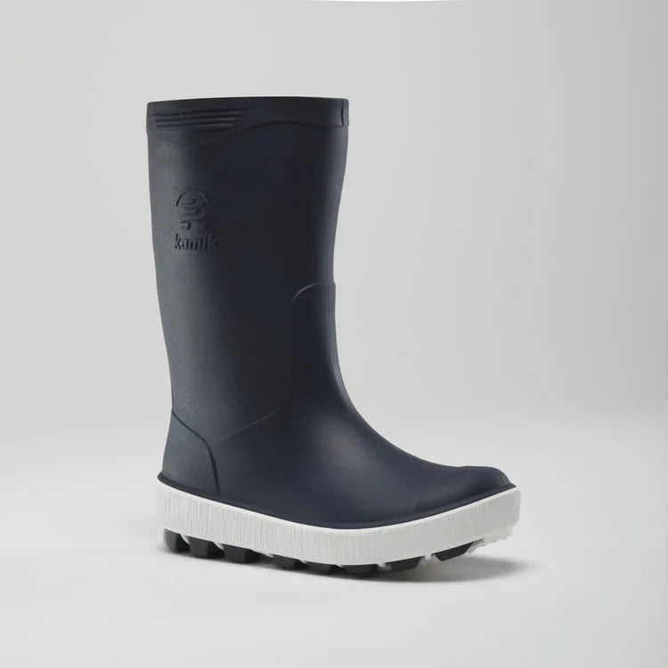 Kamik Navy/White Riptide Kids' Waterproof Rain Boots for Boys & Girls - Perfect for Puddle Jumping, Outdoor Play & Wet Weather Adventures