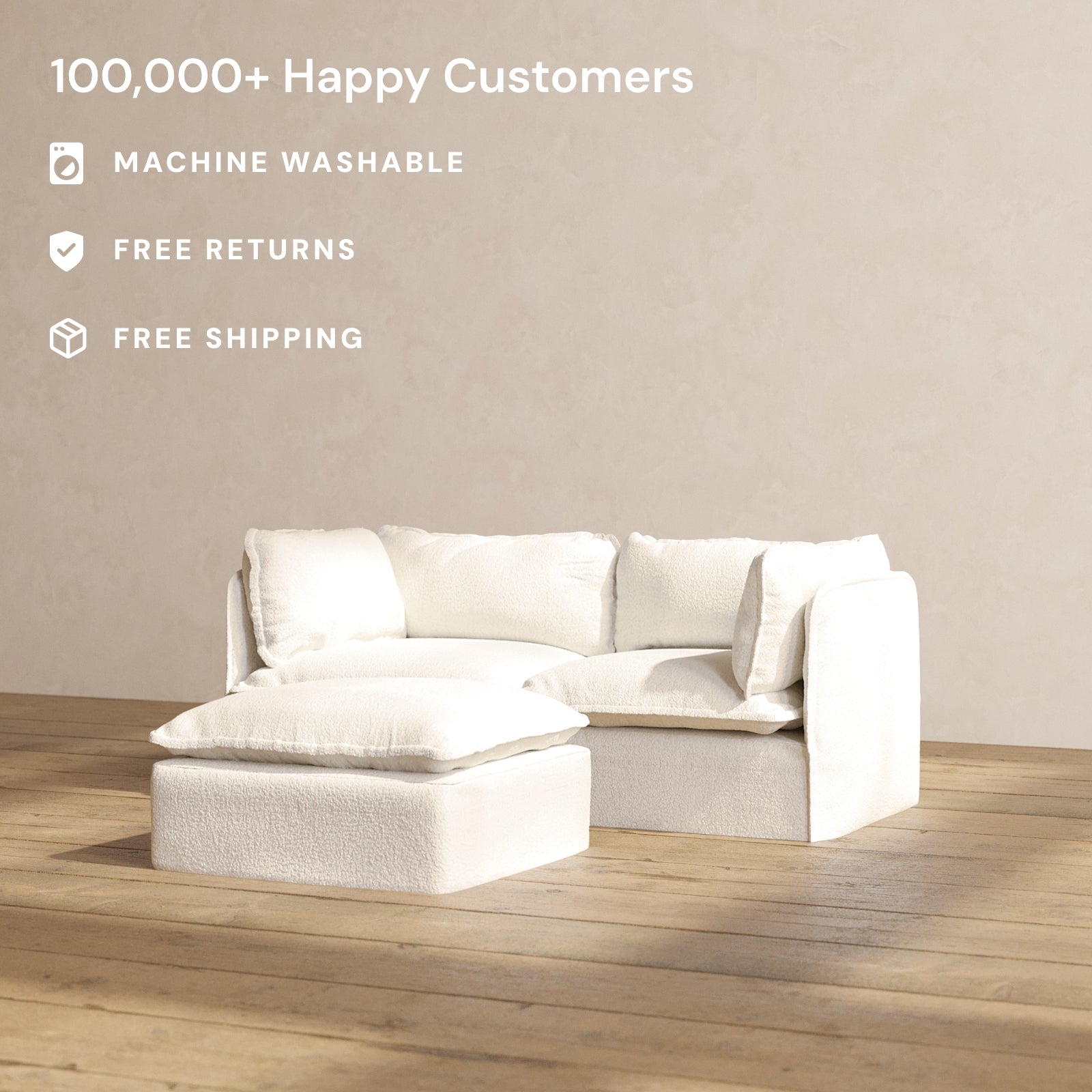 Premium Modular Performance 2-Seater Sofa with Ottoman in Luxe Mousse Fabric | Modern Living Room Furniture for Small Spaces | Perfect for Apartments, Condos & Cozy Home Decor