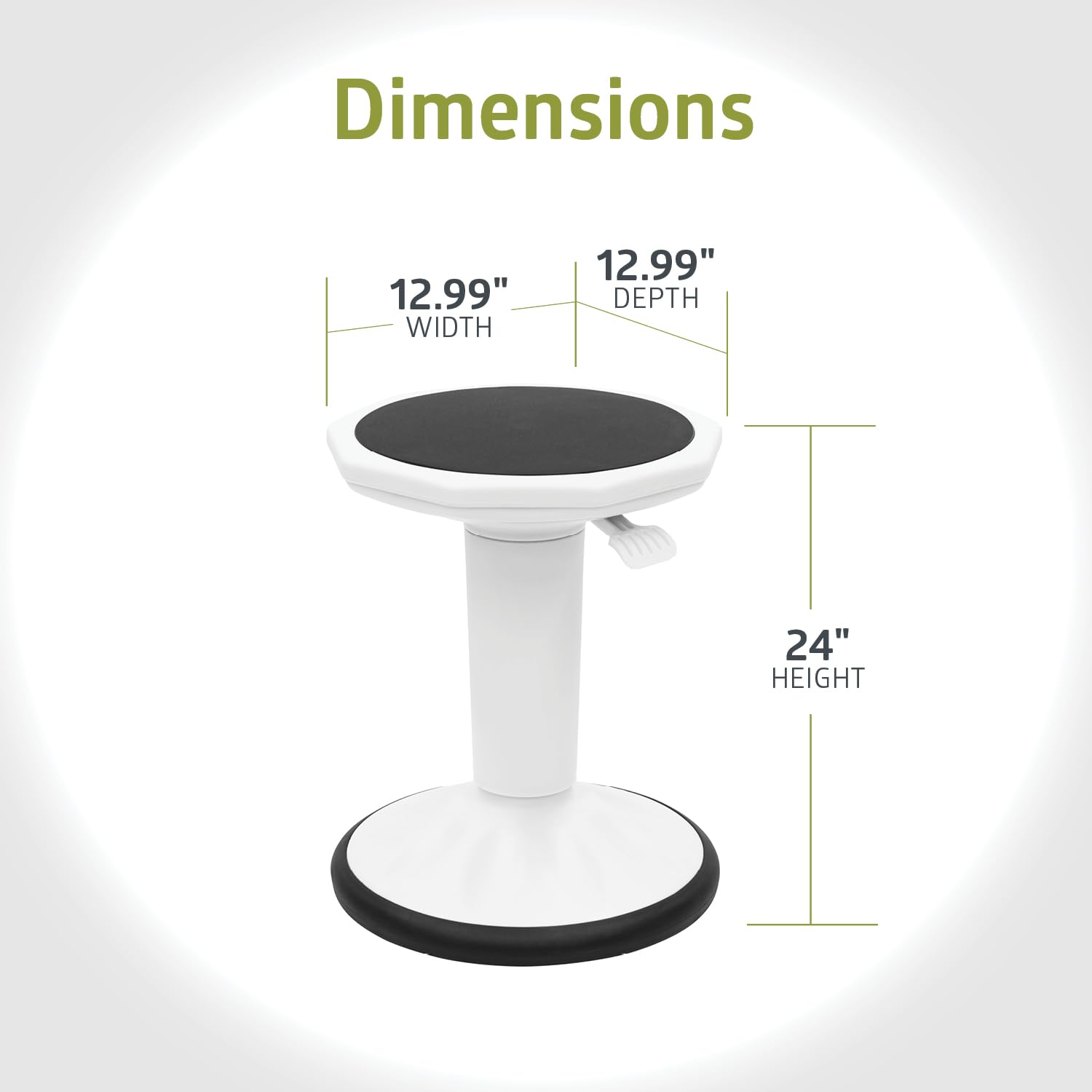 Pearington SitFree Height Adjustable Wobble Stool - Active Flexible Seating Chair for Kids & Adults - Ergonomic Office & Classroom Chair - White - Perfect for Home Office, School & Standing Desks