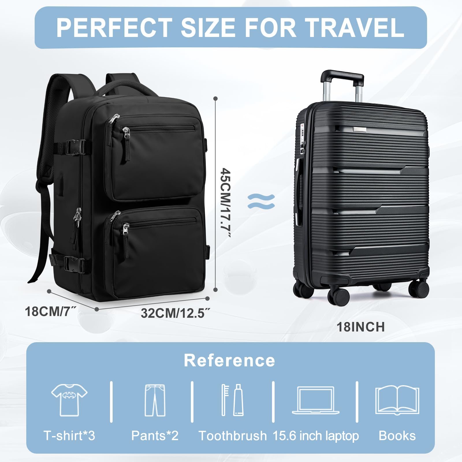 Large Travel Backpack for Men & Women - Flight Approved Carry-On Backpack with Waterproof Design - Perfect for Air Travel, Hiking, Commuting & TikTok Adventures
