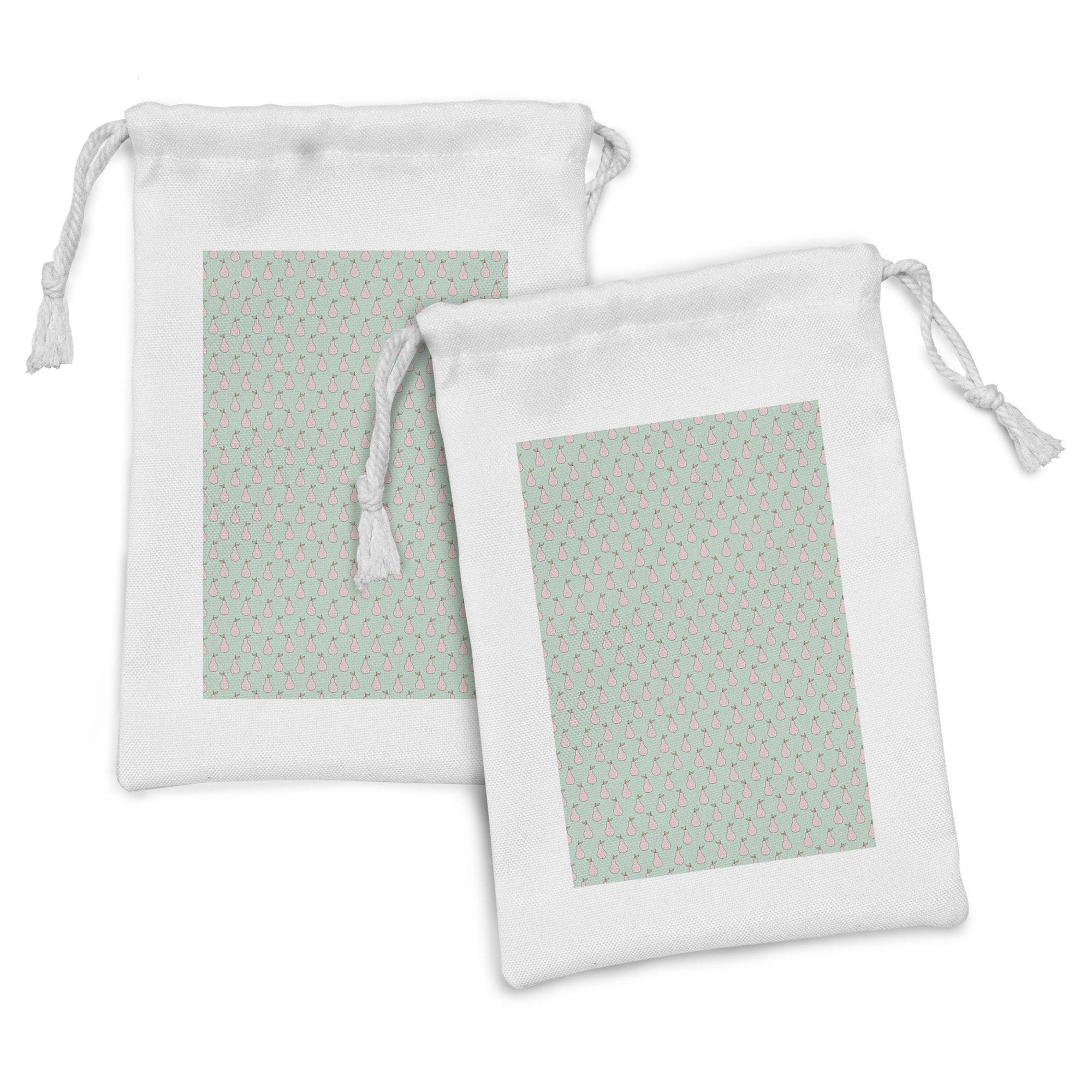 Ambesonne 2-Pack Pear Print Drawstring Fabric Pouches - Pastel Fruit Pattern Small Bags for Toiletries, Makeup, Jewelry & Travel Essentials (9