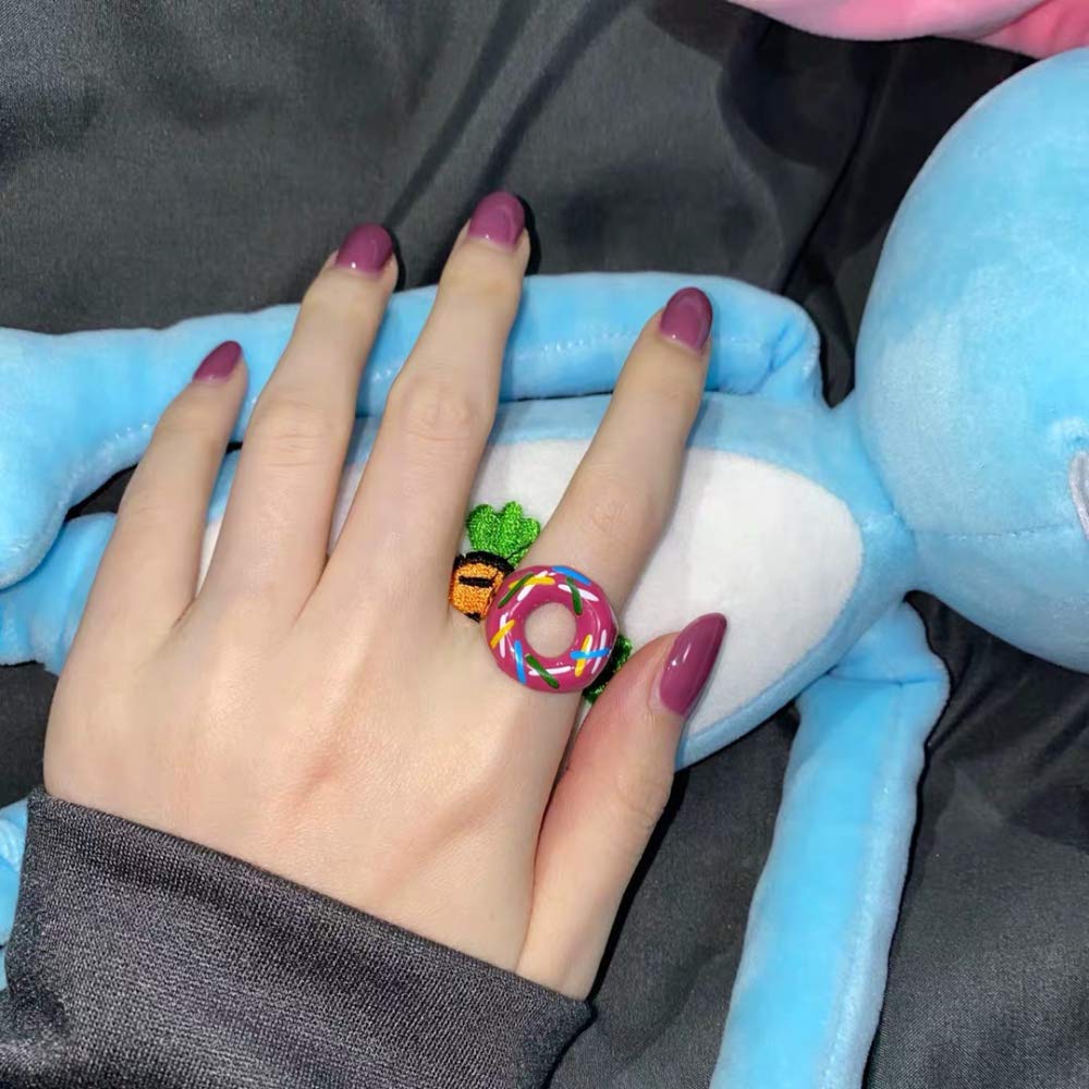 Adjustable Gold Donut Ring for Women - Cute Stackable Party Ring for Girls & Women (Red Donut) - Perfect for Everyday Wear, Gifts & Fashion Accessories
