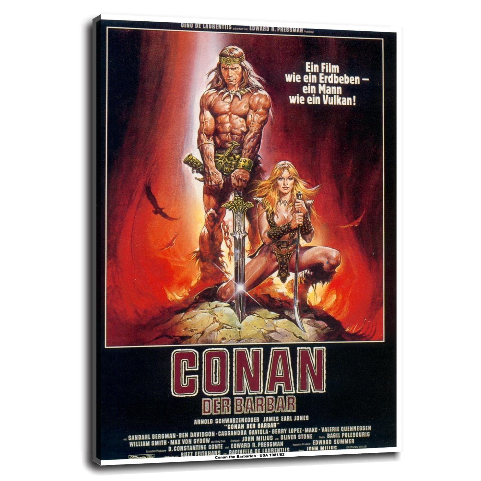 Conan The Barbarian Movie Poster - Premium Canvas Wall Art Print 36x24 Inches with Frame - Perfect for Home Theater, Man Cave, Office & Game Room Decor
