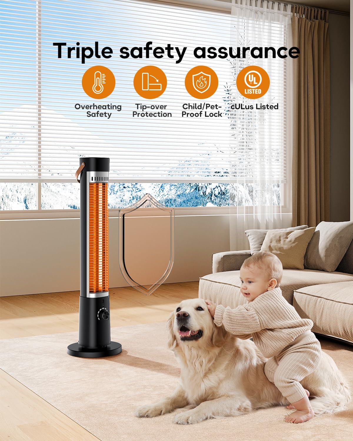 **Black Electric Patio Heater - Indoor/Outdoor Infrared Space Heater with 60° Oscillation, Timer & Remote - Perfect for Patio, Gazebo, Deck & Winter Nights**