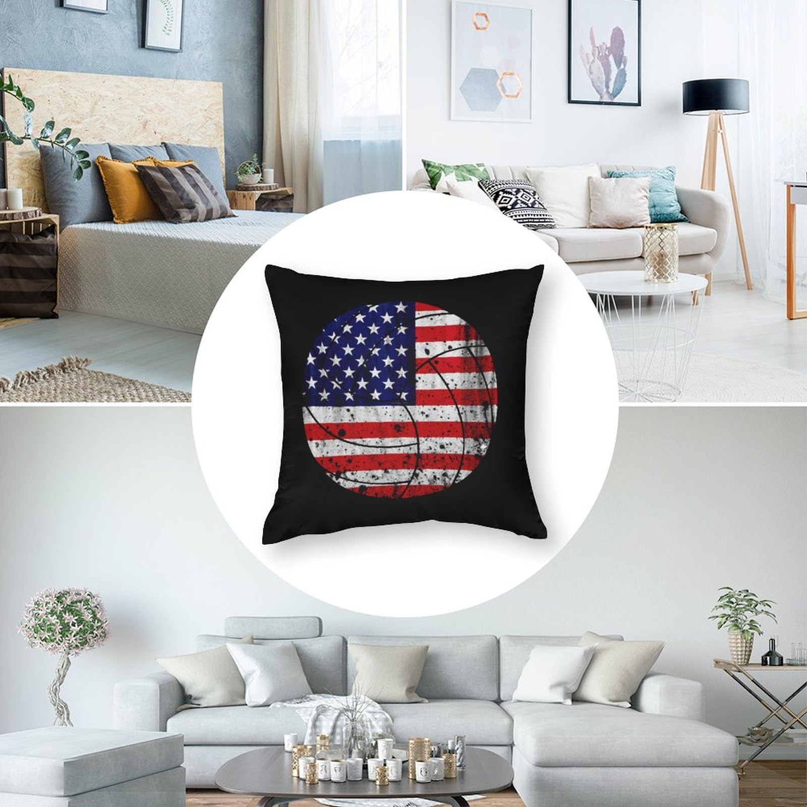 USA Flag Volleyball Polyester Pillow Cases - Soft & Smooth 24x24 Inch Cushion Covers for Sofa, Bed, Dorm - Patriotic Home Decor, Sports Fan Gift, Game Day Accessories