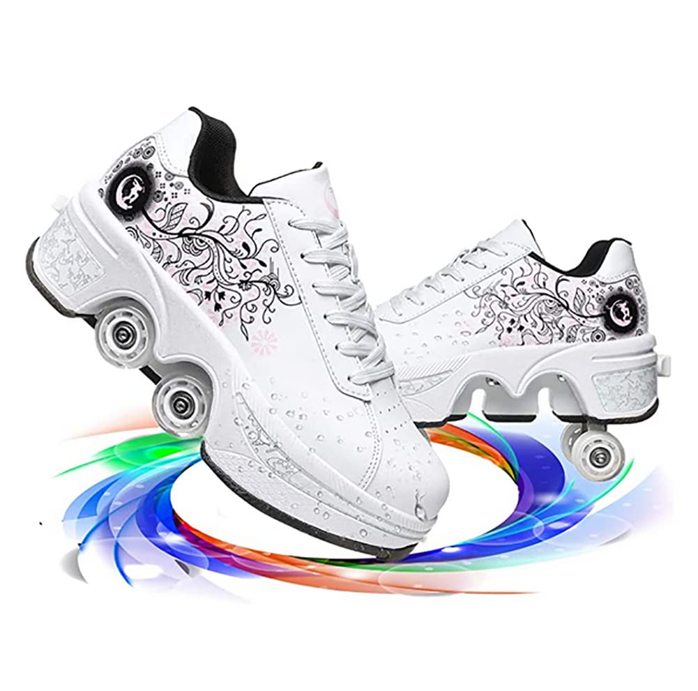 Roller Skate Shoes for Kids & Women - Heel Wheel Sneakers, Sports Running Shoes with Removable Wheels - Perfect for Skating, Training, and Casual Wear