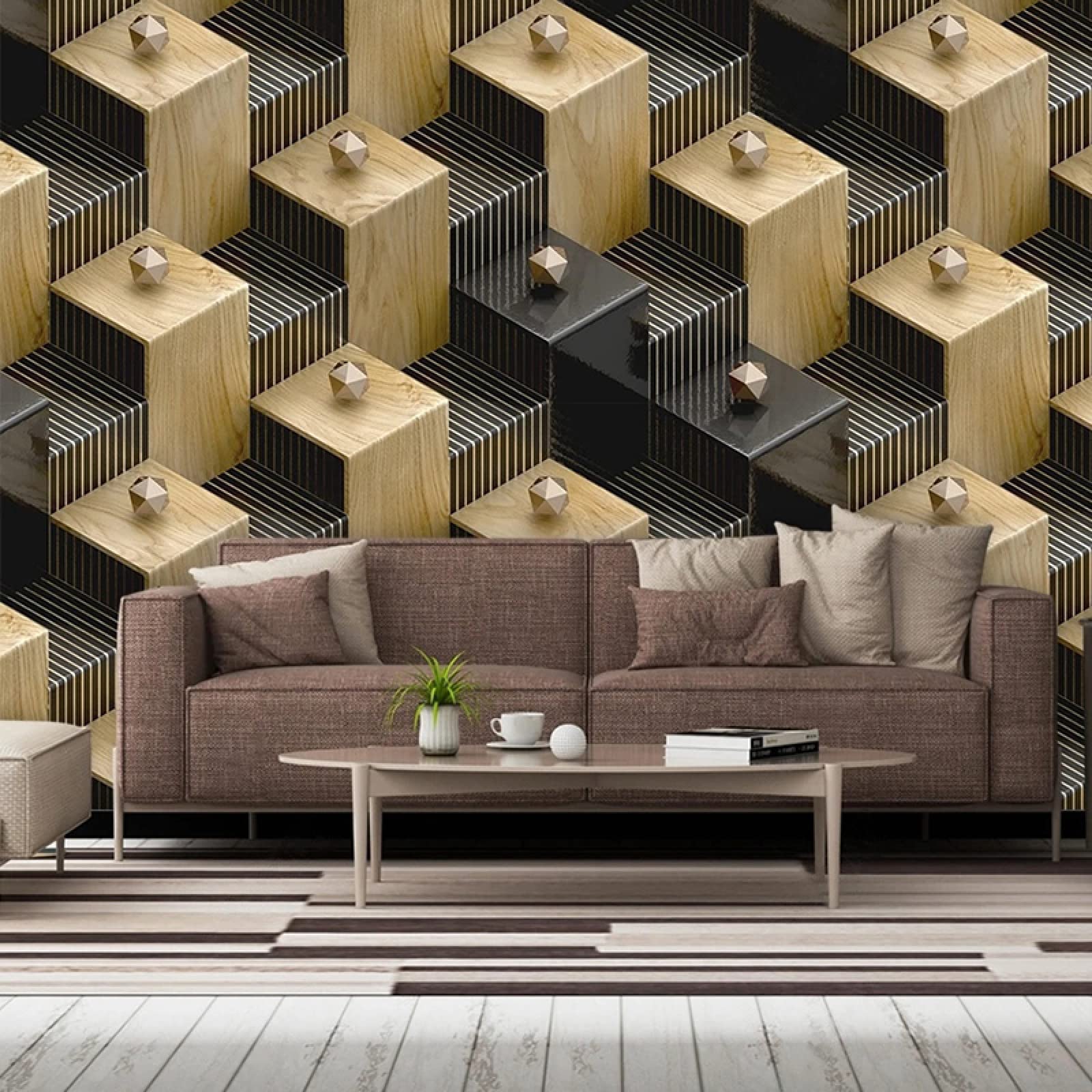 Geometric Marble Art Posters - Stone & Wood Grain Abstract Wall Mural Prints (157.5x110.3 inches) - Easy to Clean 3D Wallpaper for Modern Offices, Dental Clinics & Home Decor