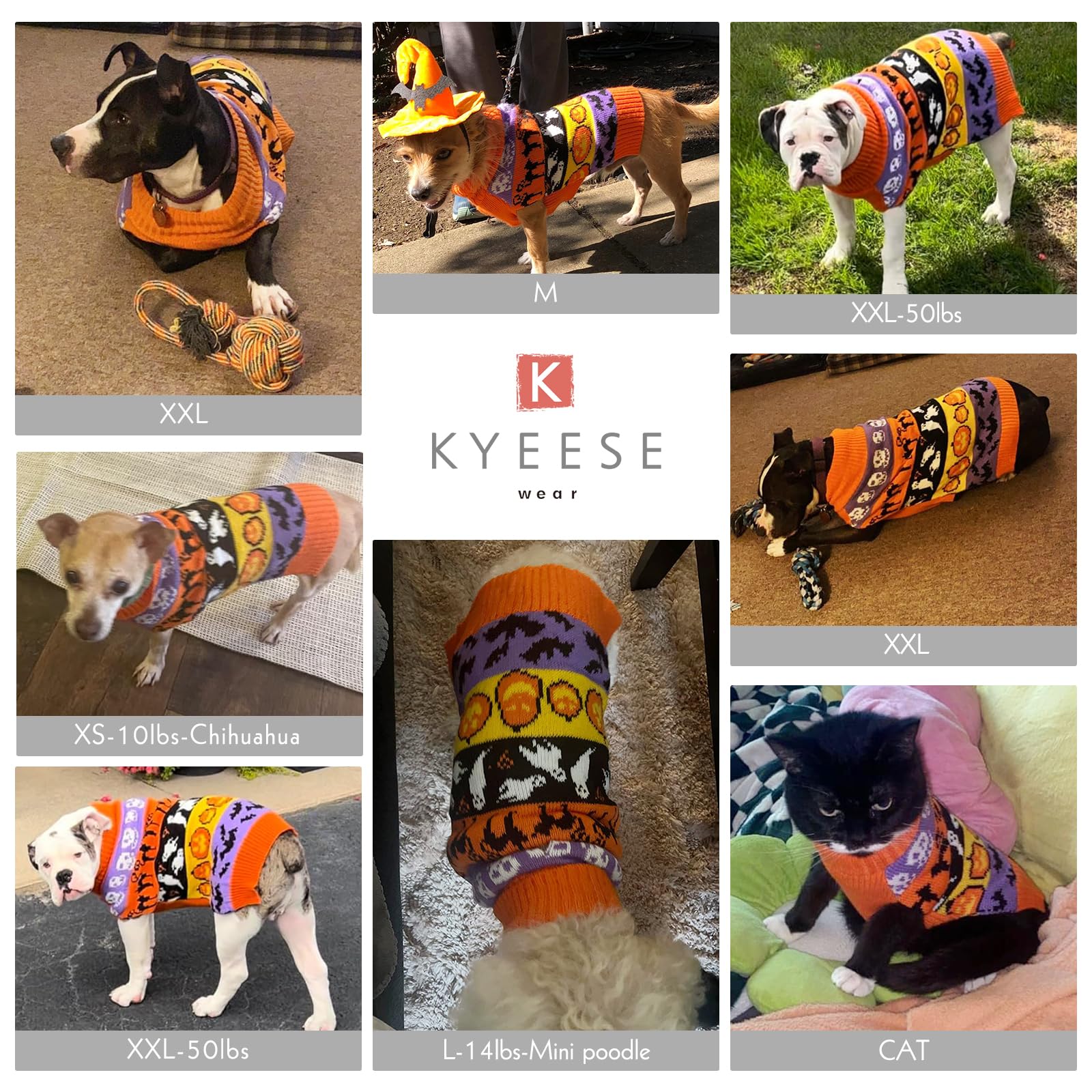 KYEESE Halloween Dog Sweater for Small Dogs - Cute Pumpkin Ghost Pattern Pet Apparel, Size L - Perfect for Halloween Costume Parties & Photo Shoots