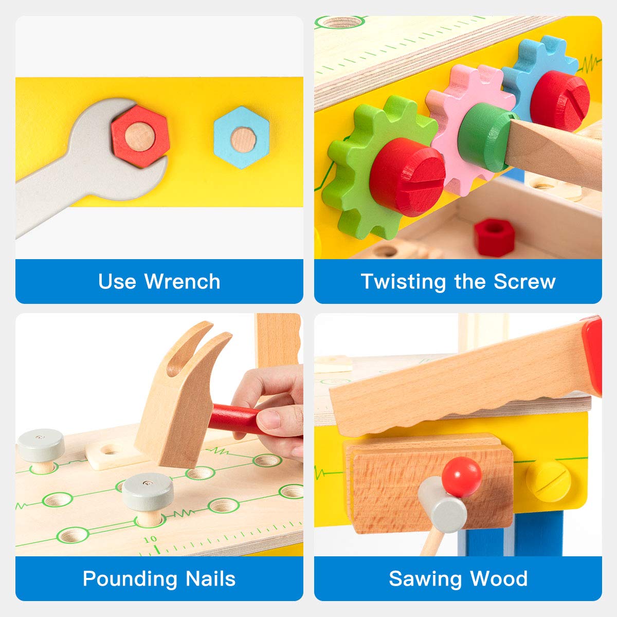 ROBUD Solid Wood Kids Tool Stand Set - Wooden Workbench Toy for Toddlers & Children Ages 3+ | Perfect Birthday Gift for Boys & Girls | Pretend Play, DIY Projects & Early Learning Activities