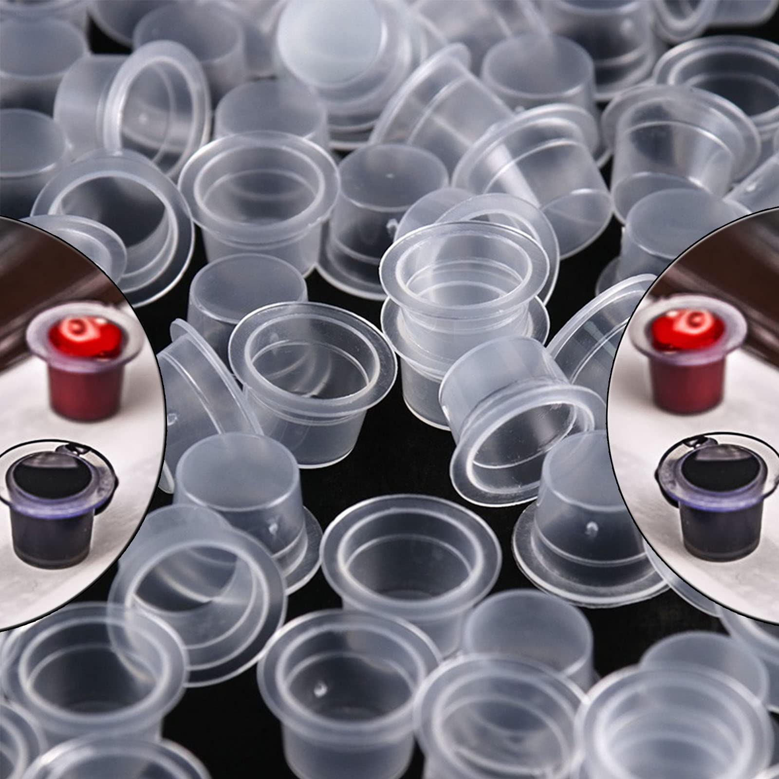SOTICA 300pcs Ink Caps - Mixed Size Plastic Ink Cups (9mm, 13mm, 16mm) for Pigment, Tattoo & Screen Printing - Perfect for Artists, DIY Projects & Professional Use