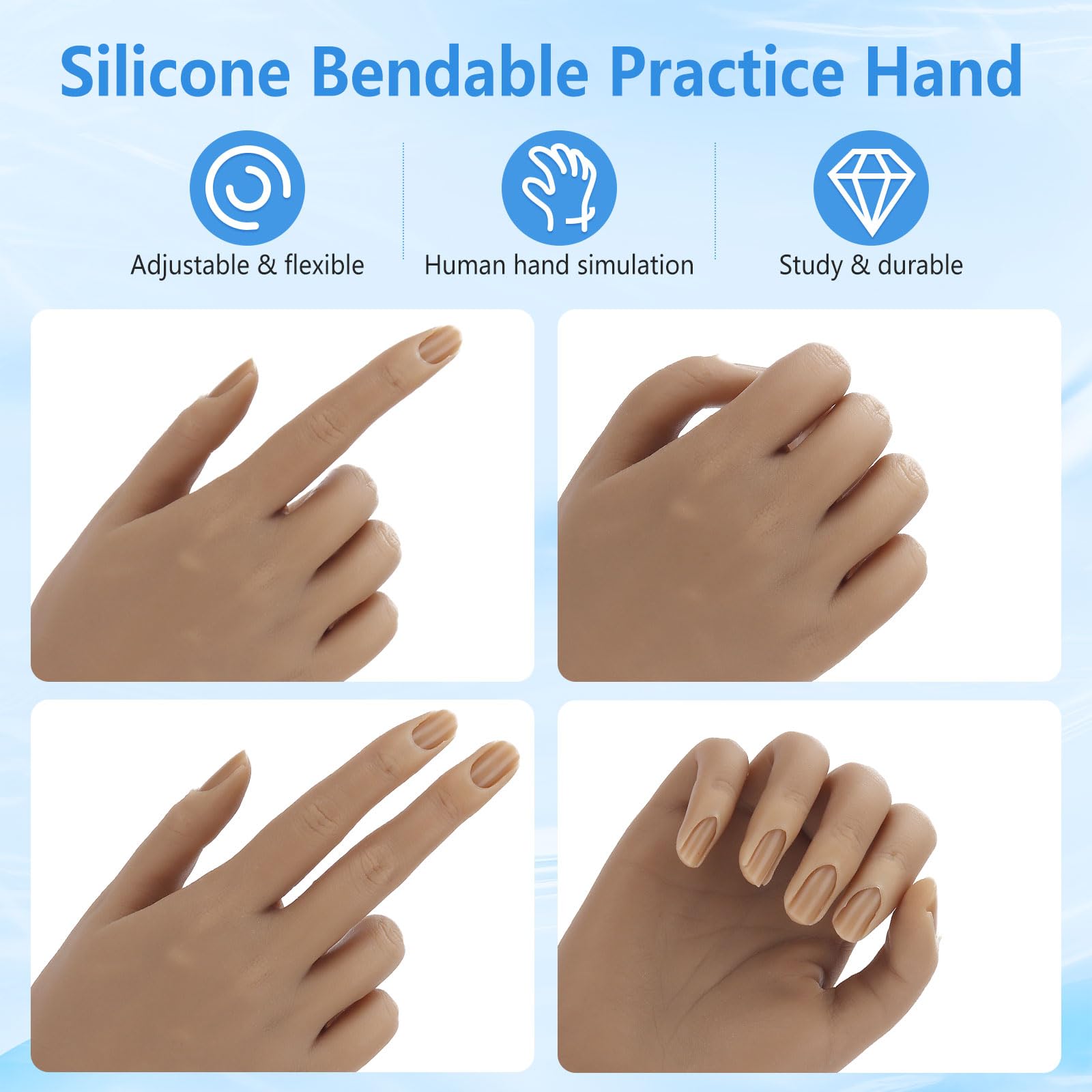 Realistic Silicone Nail Training Hand with Stand - Flexible Bendable Mannequin Hand for Acrylic Nails Practice, DIY Nail Art & Print Training Tool (Left Hand) - Perfect for Salon Professionals & Home Nail Enthusiasts
