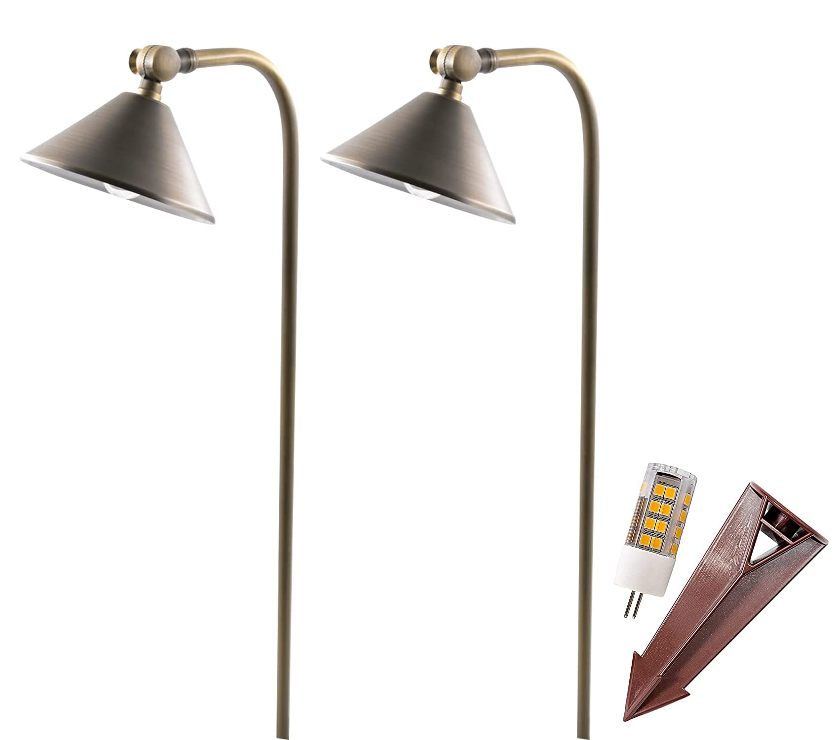 12V Brass LED Pathway Lights - 4W G4 Bulb Warm White Included - Outdoor Mushroom Security Garden Patio Lighting (2 Pack) - Durable & Energy Efficient for Walkways, Driveways & Landscape Decor