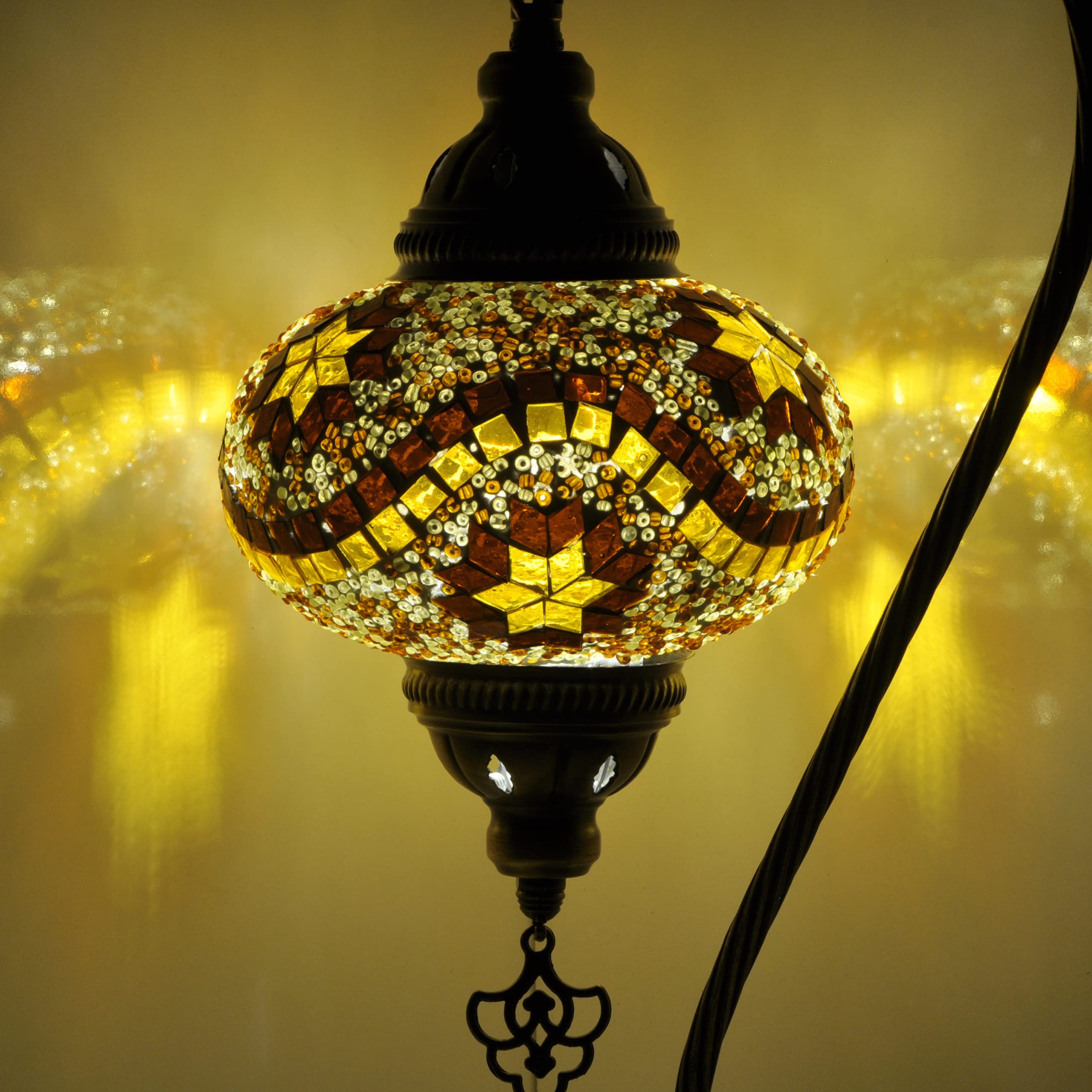 10 Styles Mosland Handmade Turkish Mosaic Table Lamp - Bronze Base Moroccan Tiffany Night Light with Swan Neck Design & LED Bulb for Bedroom, Living Room, Dining Room Decor (Brown) - Perfect for Home, Hotel, Restaurant Ambiance Lighting