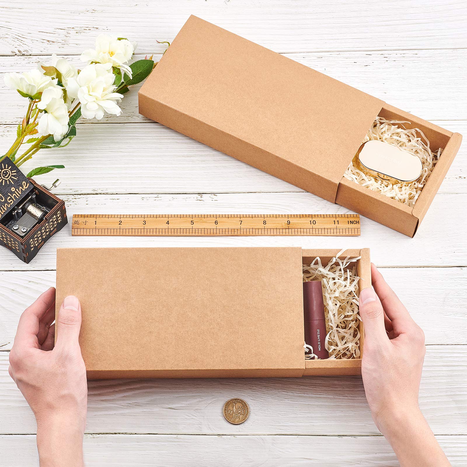 10 Pack Kraft Paper Drawer Boxes 24x12x4cm - Brown Small Gift Boxes for Soap, Jewelry, Candy & Snacks | Wedding Favors, Party Gifts & Gift Wrapping | Perfect for Home Organization, Retail Display & DIY Crafts