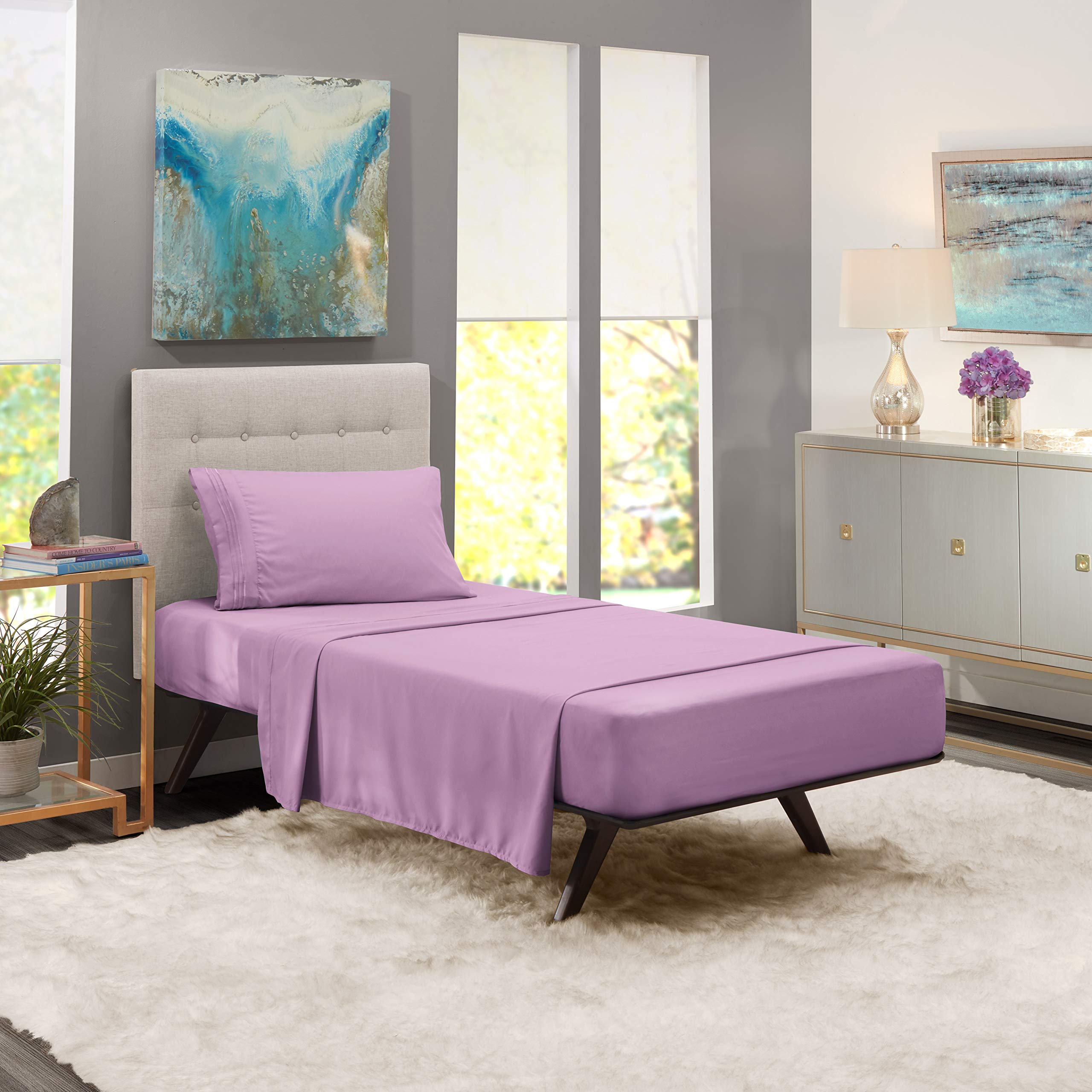 Nestl Deep Pocket Twin Sheets Set - Ultra Soft Microfiber Bedding with Fitted Sheet, Flat Sheet & 2 Pillowcases - Fits Twin Size Mattress (Lavender Dream) - Perfect for Kids' Rooms, Guest Beds & Dorm Rooms