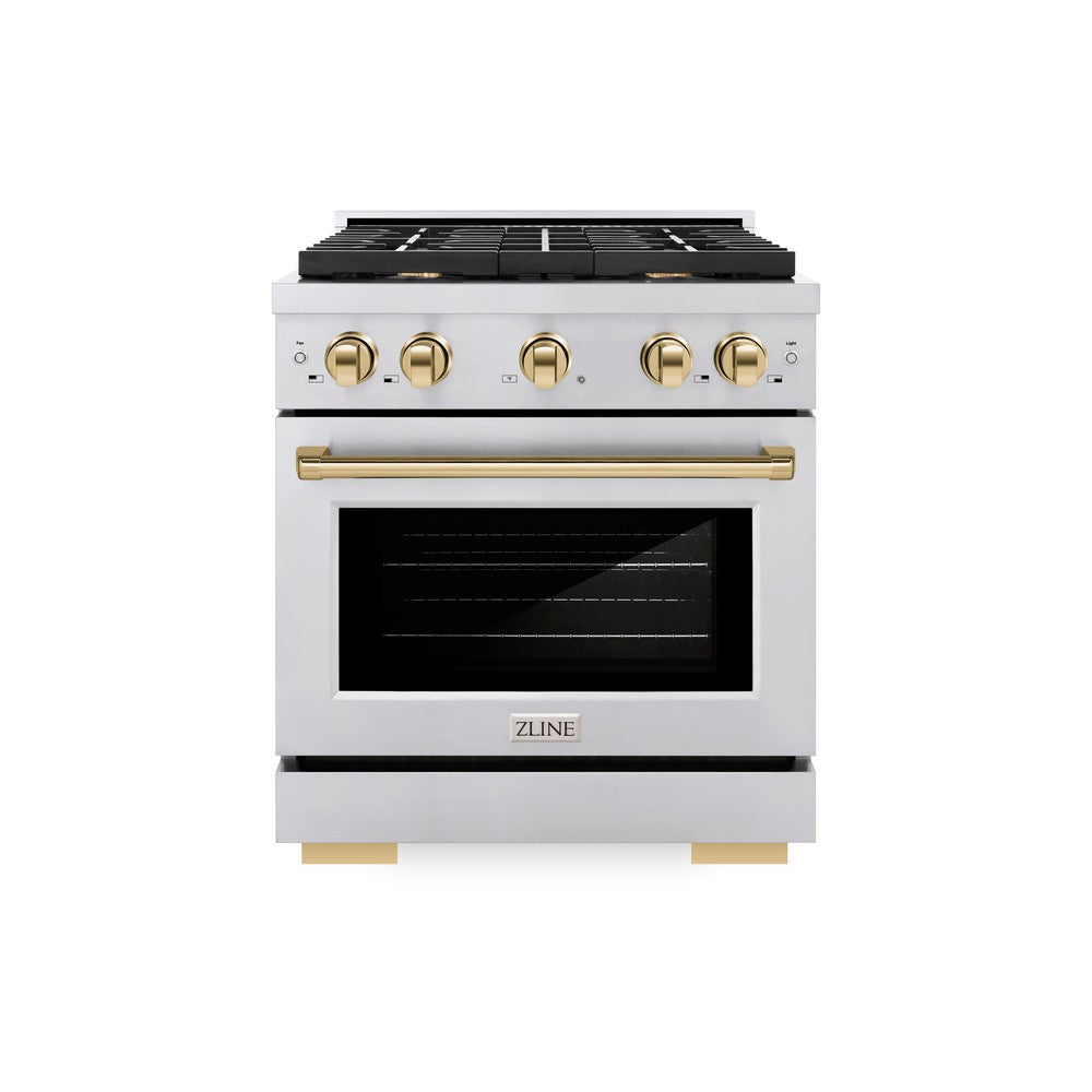 ZLINE Autograph Edition 30-inch 4.2 cu. ft. Dual Fuel Range with 4-Burner Gas Cooktop & Electric Convection Oven - Stainless Steel with Polished Gold Accents (SDRZ 30 G) - Perfect for Gourmet Kitchens & Professional Home Chefs