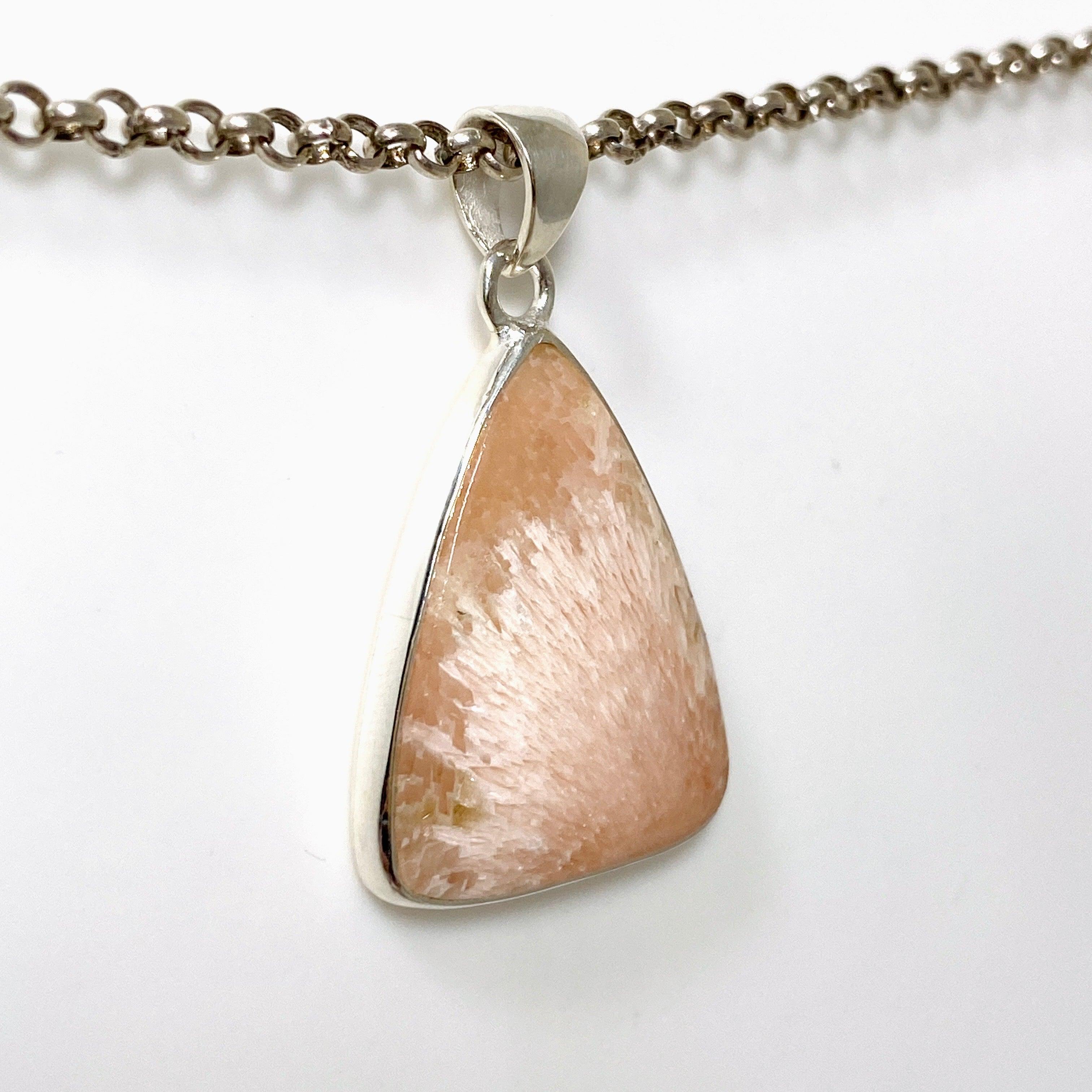 Natural Peach Scolecite Triangle Pendant Necklace KPGJ4524 - Healing Crystal Jewelry for Meditation, Energy Balancing & Spiritual Growth