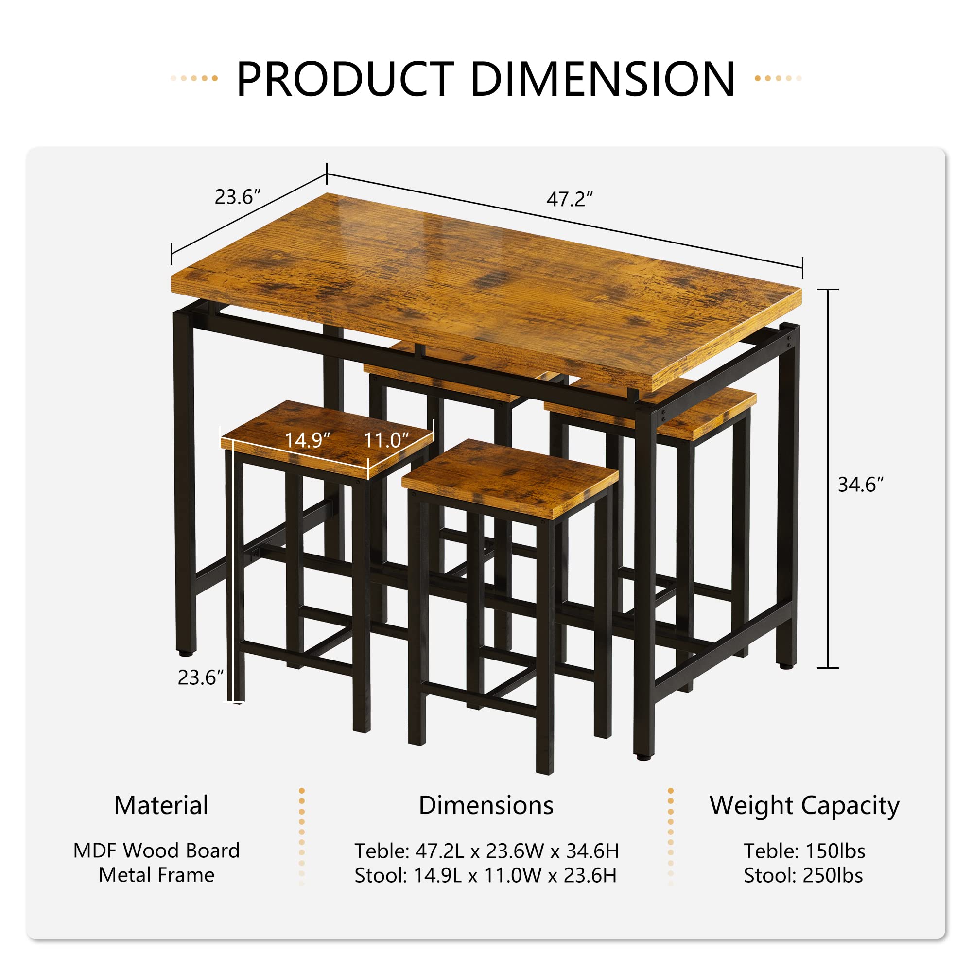 Industrial Bar Table and Chairs Set - 47