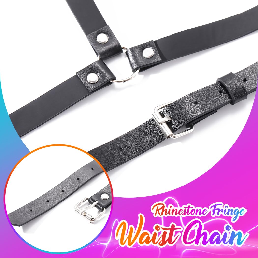 OW CLOACE Women's Black Punk Leather Waist Belt - Adjustable Body Chain for Parties, Concerts & Gothic Fashion | Stylish Body Accessories for Women