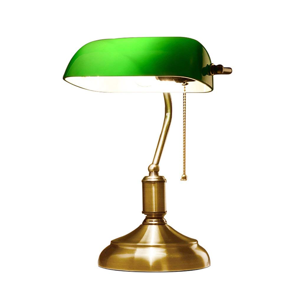 Vintage Bankers Lamp with Green Glass Shade - Classic Brass Desk Lamp for Office, Study & Living Room | Perfect Reading Light for Home & Workspace