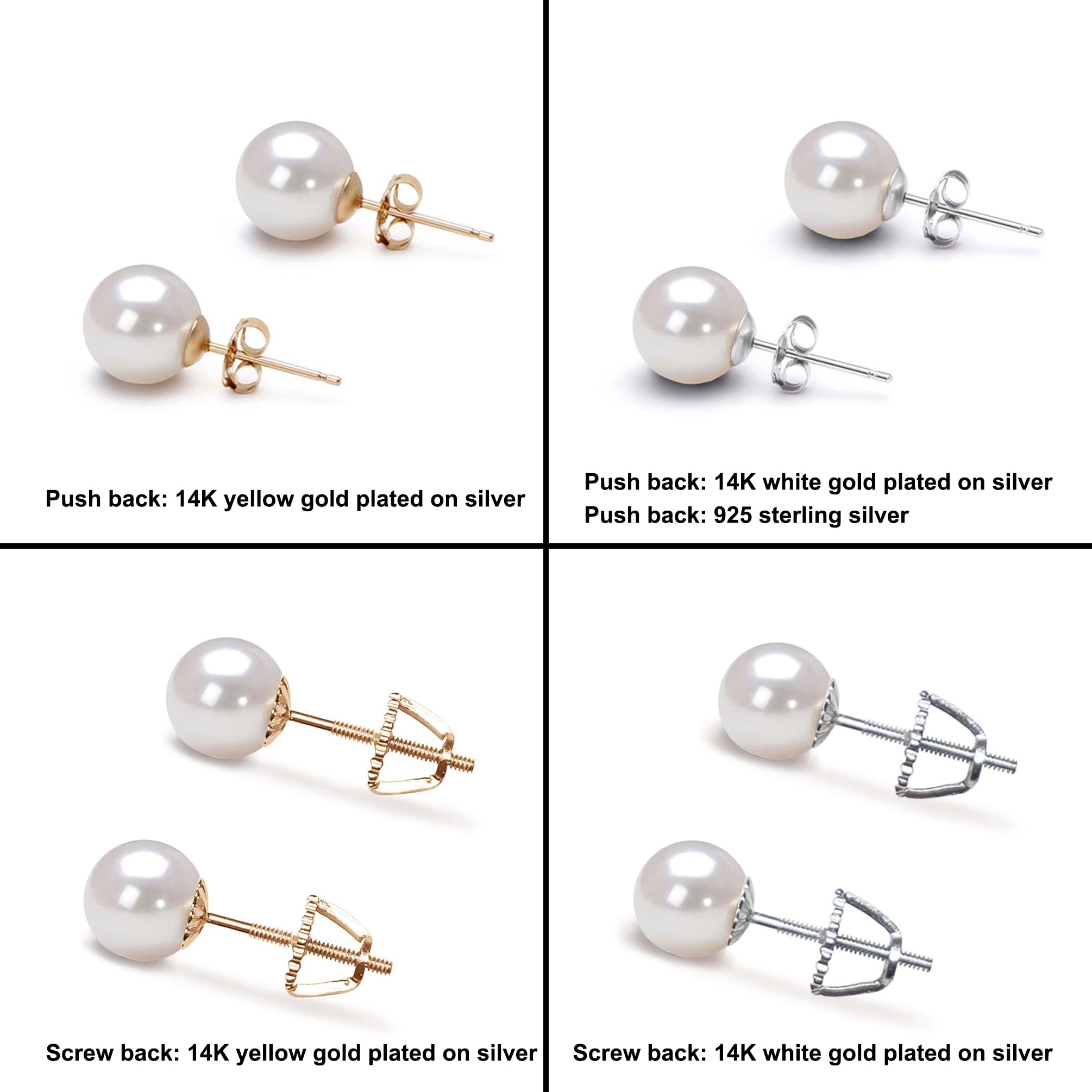 AAA Grade Japanese Akoya Cultured Pearl Stud Earrings 5-10mm White Pearls with Sterling Silver Settings - Elegant Jewelry Gift for Women - Perfect for Weddings, Anniversaries & Special Occasions