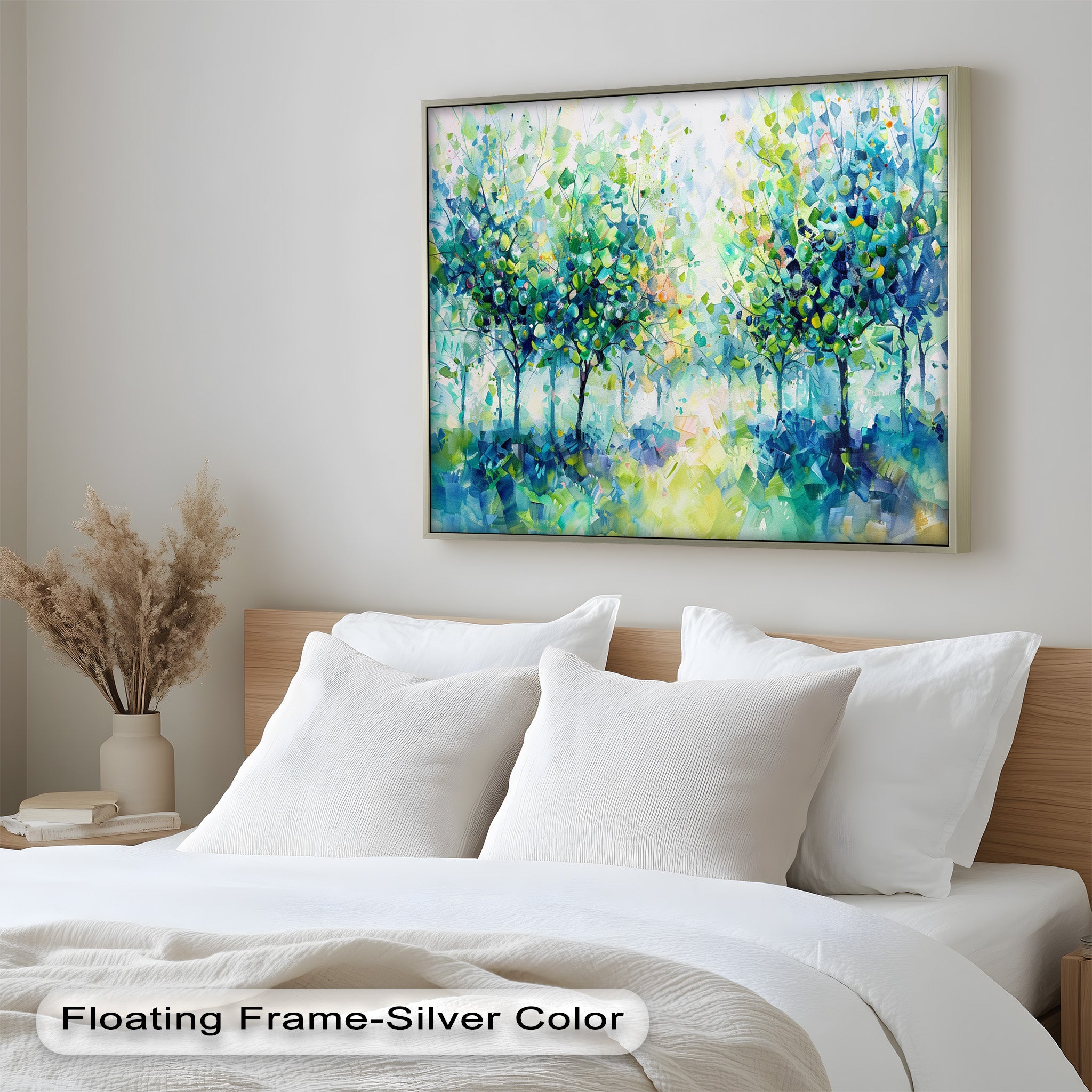 Blue & Green Forest Landscape Abstract Nature Oil Painting - Handmade Canvas Wall Art for Living Room, Bedroom & Office Decor